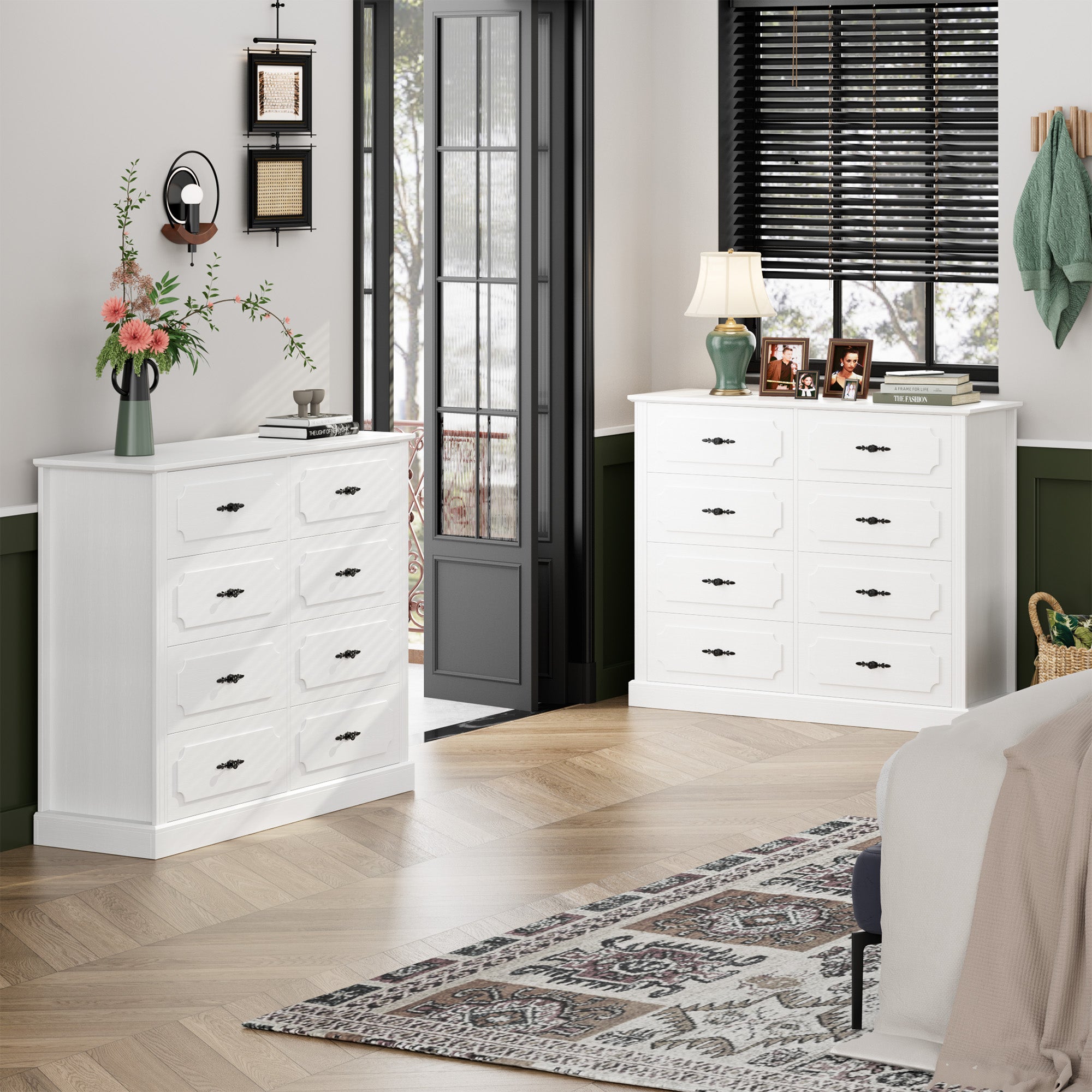 Hiphuta 47'' Wide Vintage 8 Drawer Double Dresser, Chest of Drawers for Bedroom, White