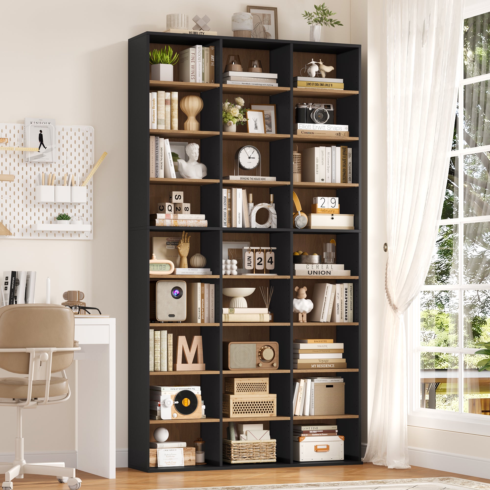 https://www.walmart.com/ip/Hiphuta-27-Cube-9-Tier-Bookcase-75-Tall-Triple-Wide-CD-Media-Storage-Organizer-with-15-Adjustable-Shelves-Freestanding-Display-Shelf-White/20350859792