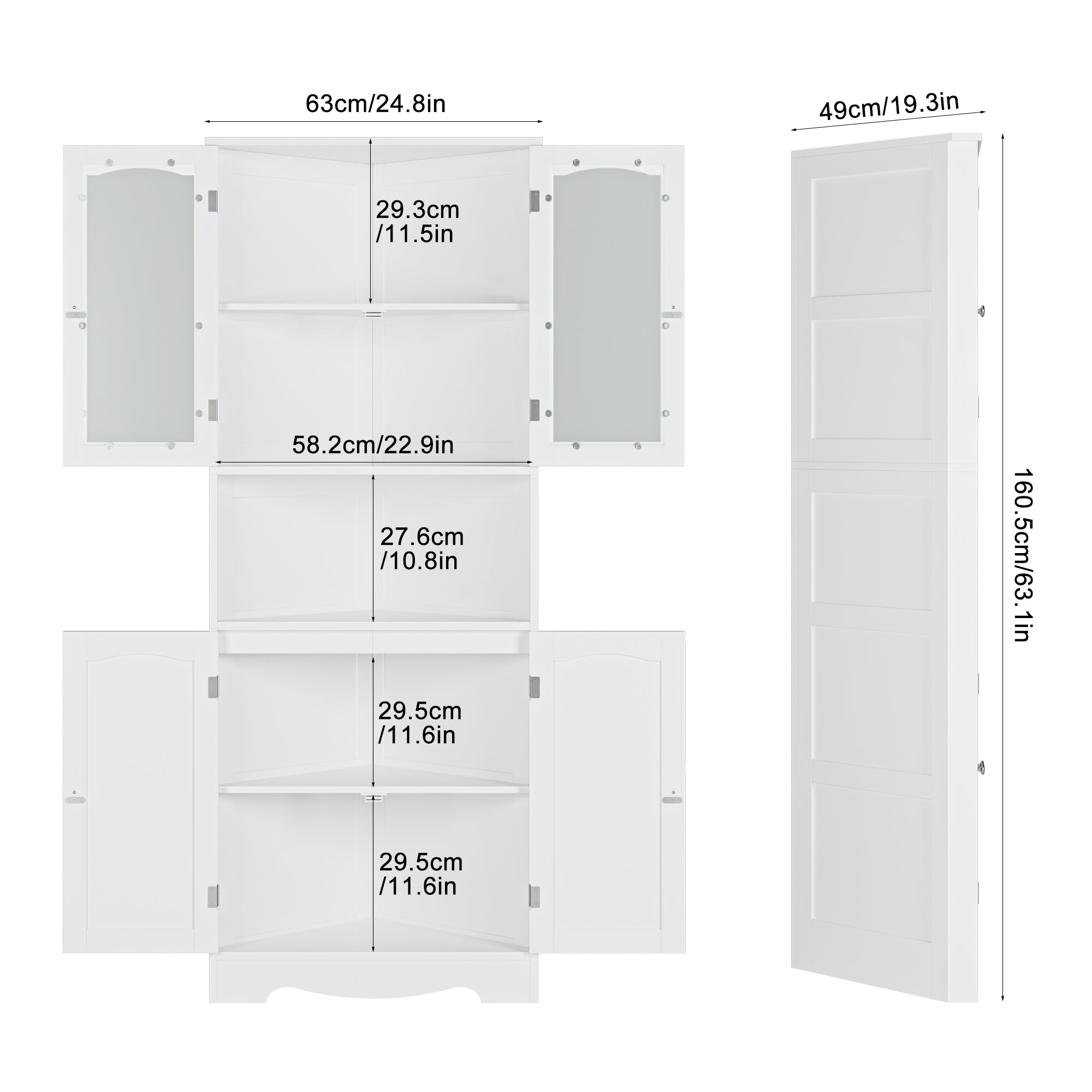 Hiphuta 63.1”H Bathroom Storage Cabinet with 4 Doors & Open Shelf, Modern Freestanding Corner Storage Cabinet, White