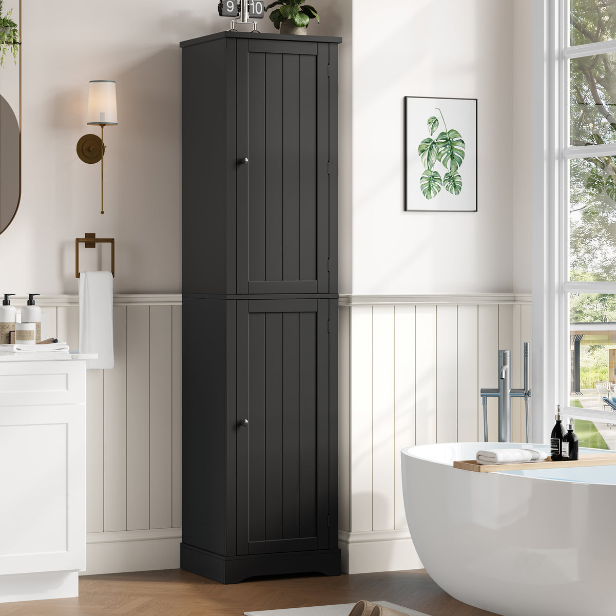 Hiphuta 71" Tall Narrow Bathroom Storage Cabinet, Slim Bathroom Storage Tower with Adjustable Shelves & Door Shelves, Narrow Cabinet with Doors for Small Spaces, Black
