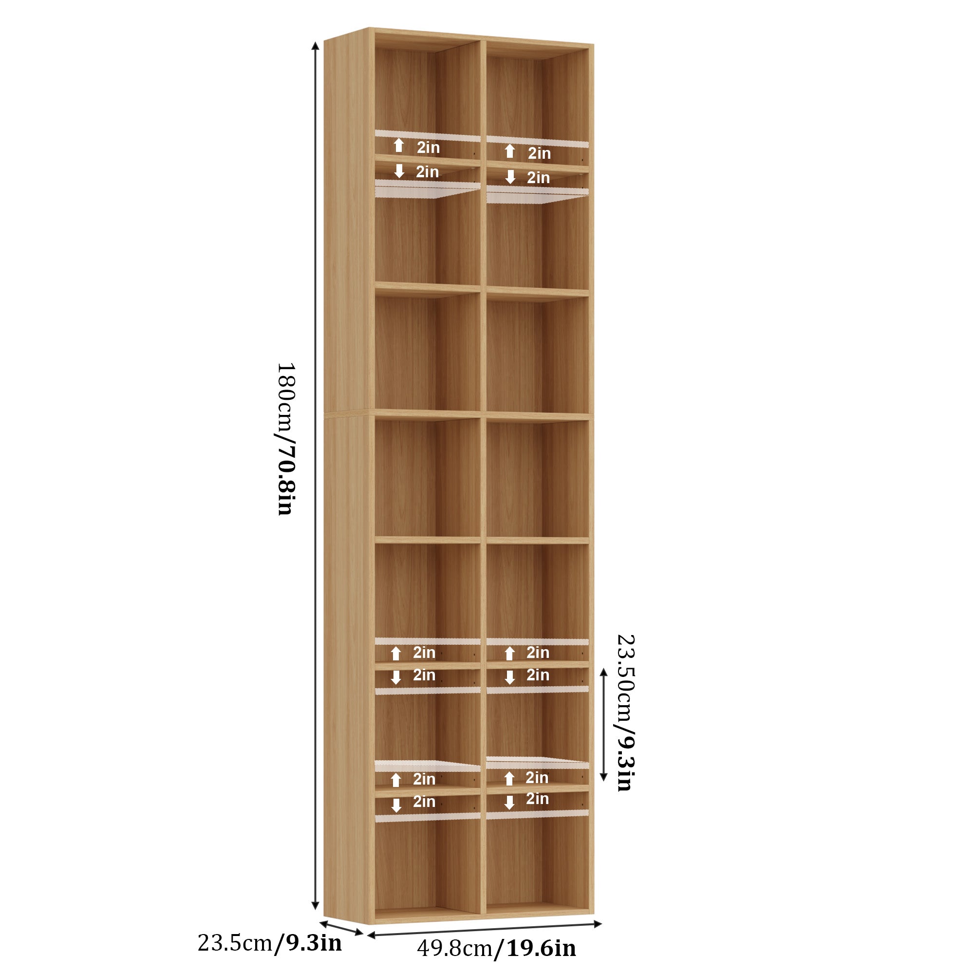 Hiphuta Tall Narrow Bookshelf 14 Tiers, Compact Corner Bookcase, Easy to Match for Living Room, Office, Study, Bedroom, Natural