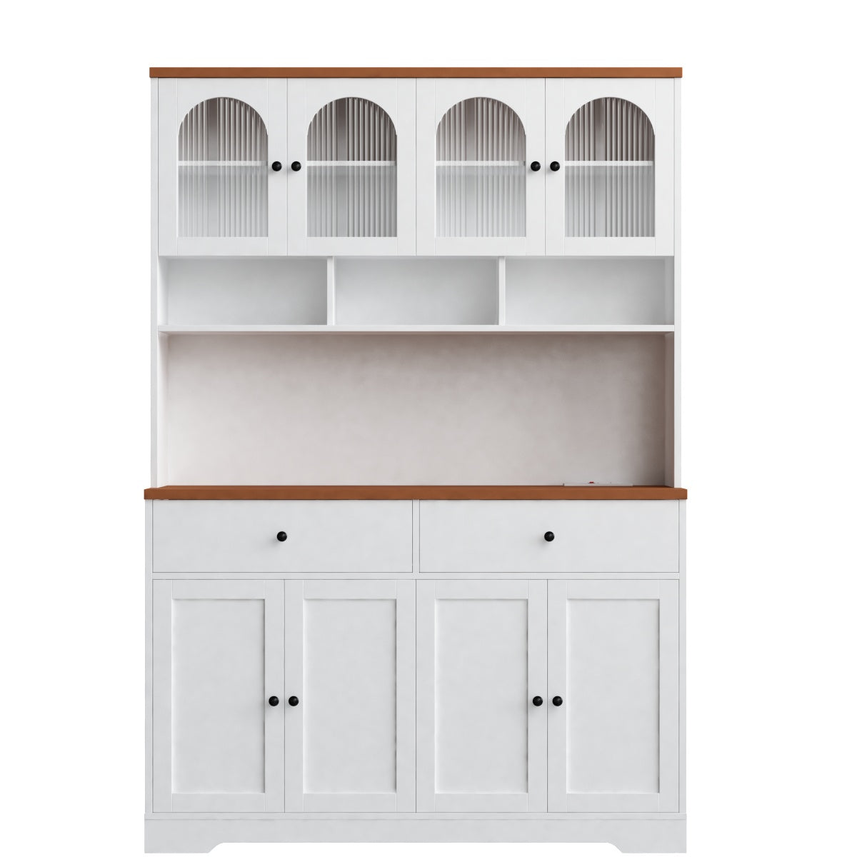 Hiphuta Pantry Cabinet with Glass Doors, Kitchen Storage Cabinet with Charging Station for Kitchen Dining Room, White