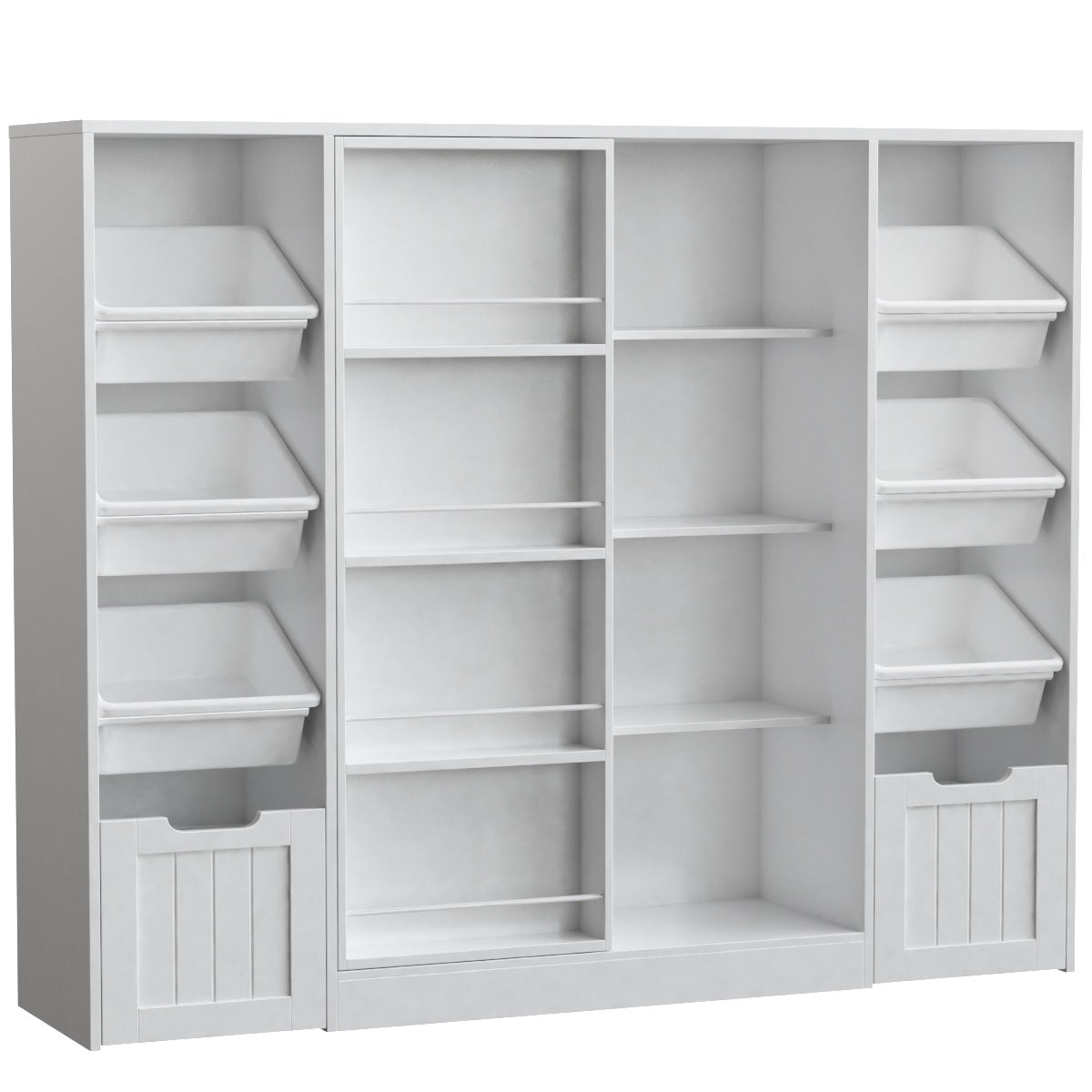 Hiphuta Large Kid Toy Storage Organize with Sliding Bookshelf, Kid Bookcase with 2 Drawers, Toy Storage Toy Organize for Kid Bedroom Playroom, White