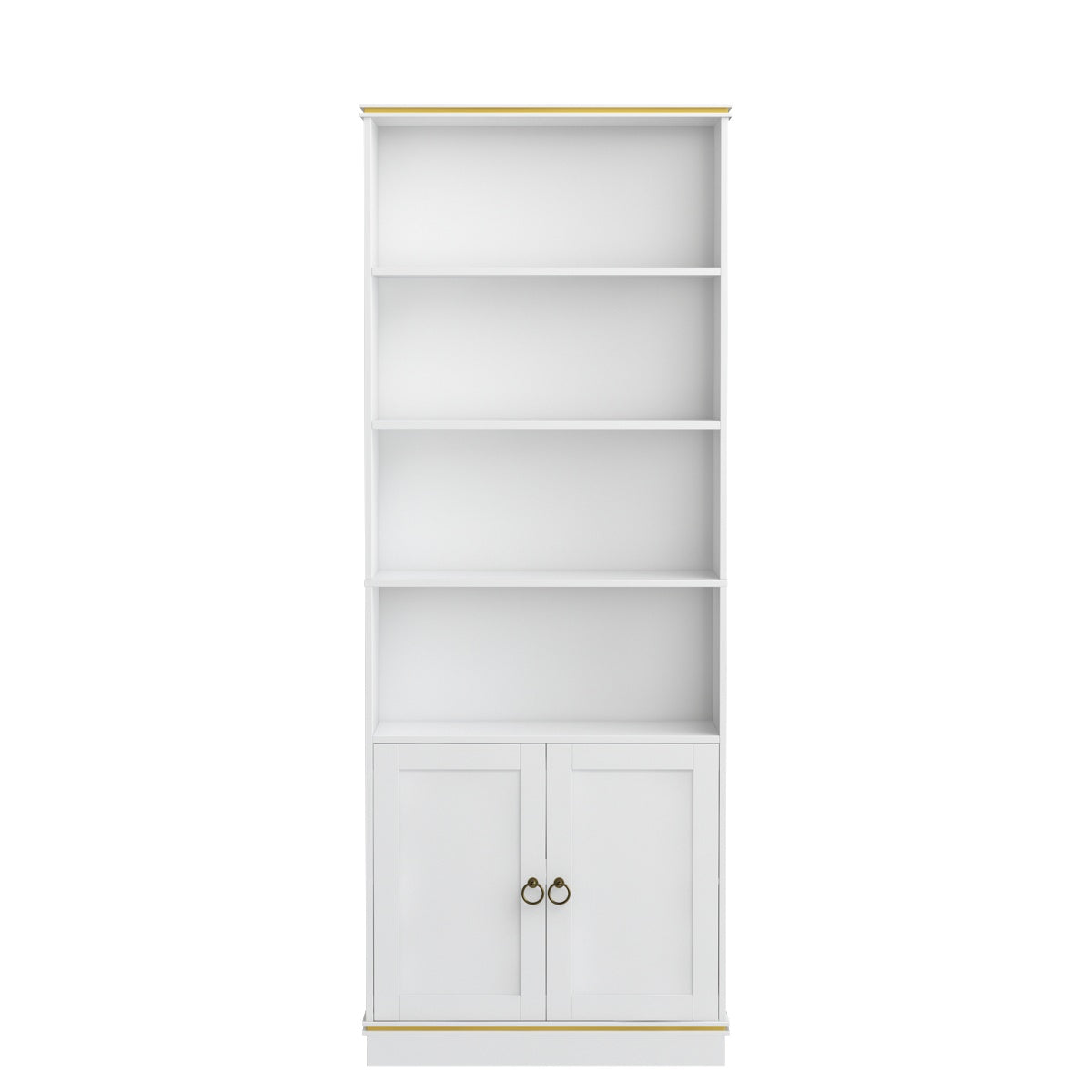 Hiphuta Bookcase with Doors, 73"Tall bookshelves with Storage, 4 Shelves Display Bookcase, 47"W Narrow Bookshelf with 2 Doors for Home Office and Living Room, White