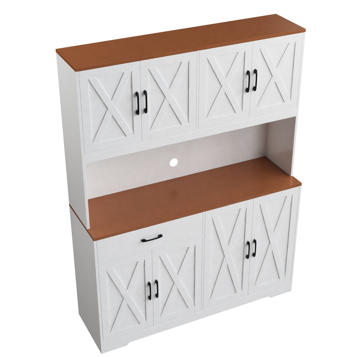 Hiphuta Large Kitchen Pantry Storage Cabinet with 8 Doors, Farmhouse Hutch Cabinet with RGB LED and Cup holders, White
