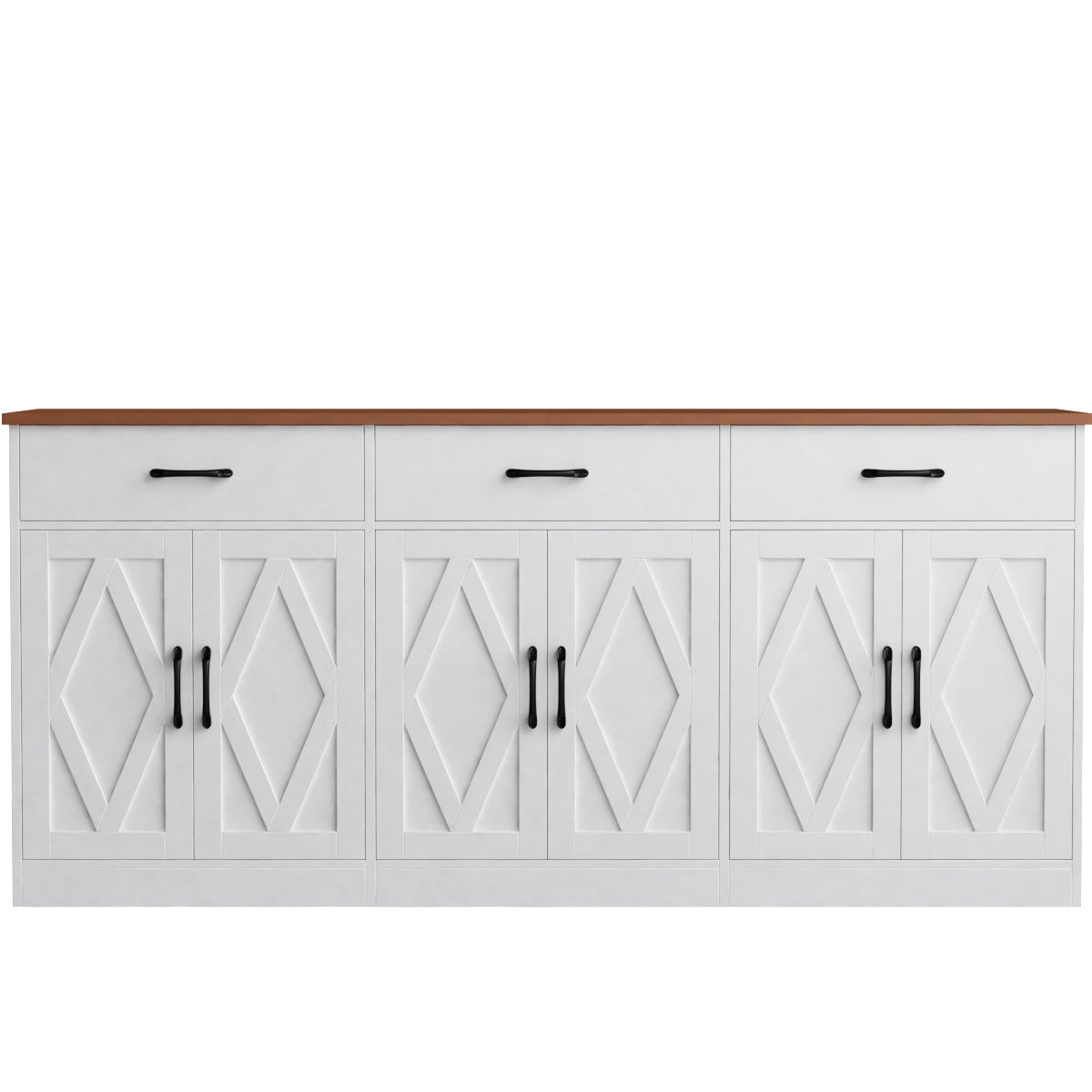 Hiphuta 71"W Large Farmhouse Buffet Cabinet with 6 Doors, Sideboard with 3 Drawers, Coffee Bar for Kitchen Dining Room Living Room, White