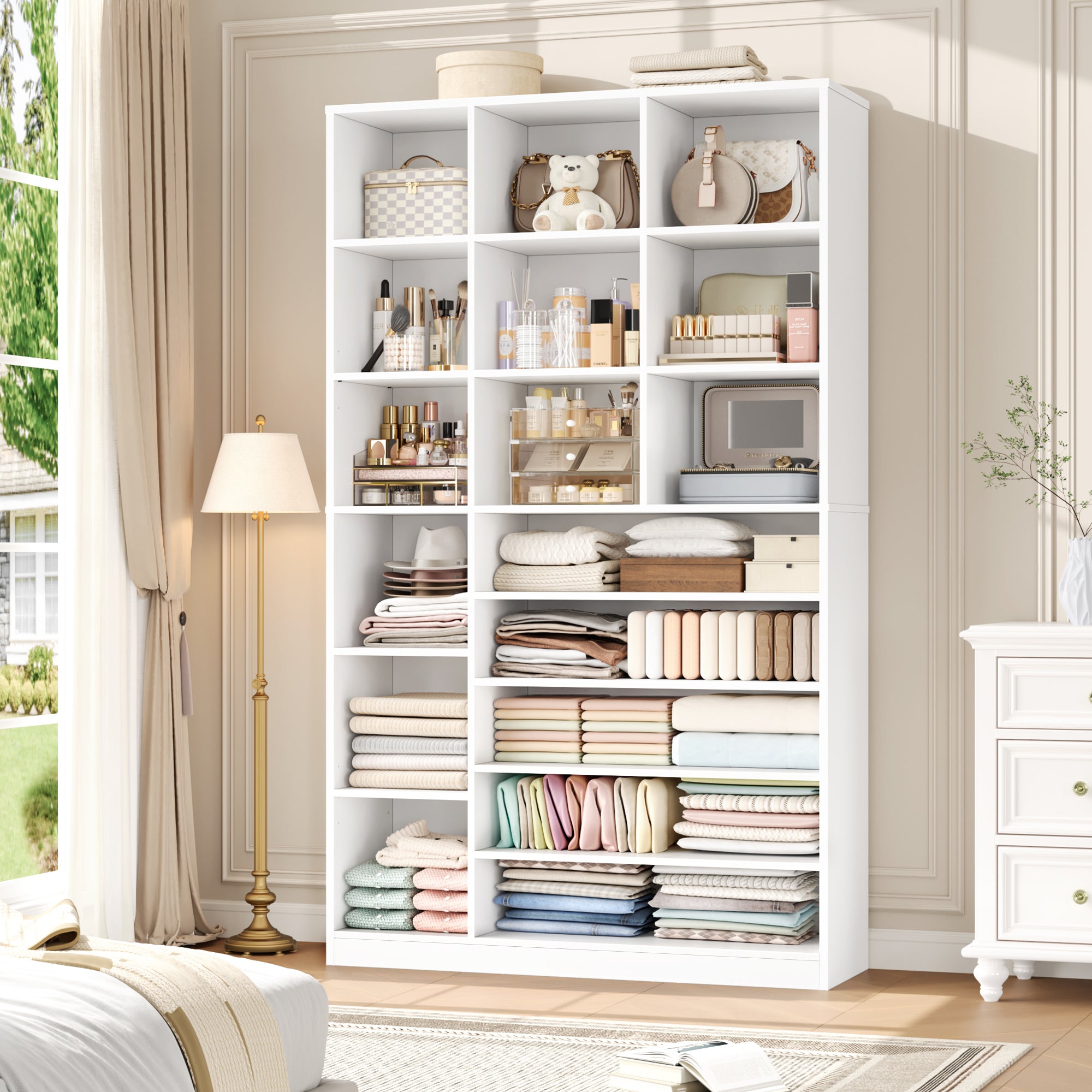 Hiphuta 74" Tall Shoe Storage Cabinet, 6 tier Shoe Rack Organizer with Adjustable Shelves, Cubby Storage Cabinet for Entryway Bedroom Living Room, White