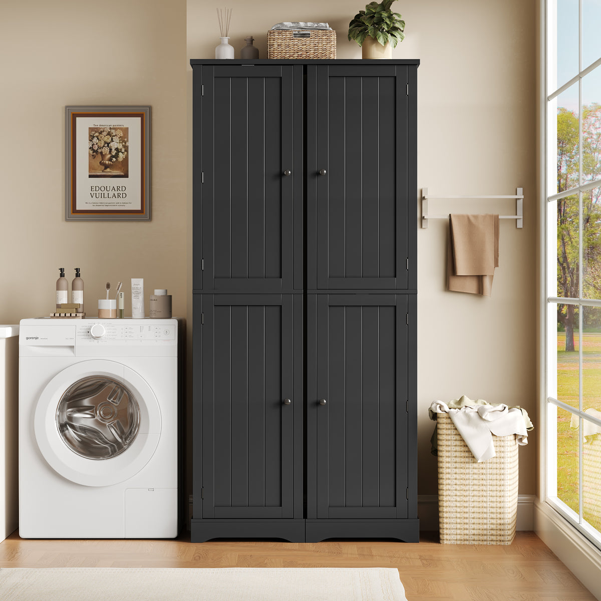 Hiphuta 71" Tall Narrow Bathroom Storage Cabinet, Slim Bathroom Storage Tower with Adjustable Shelves & Door Shelves, Narrow Cabinet with Doors for Small Spaces, Black
