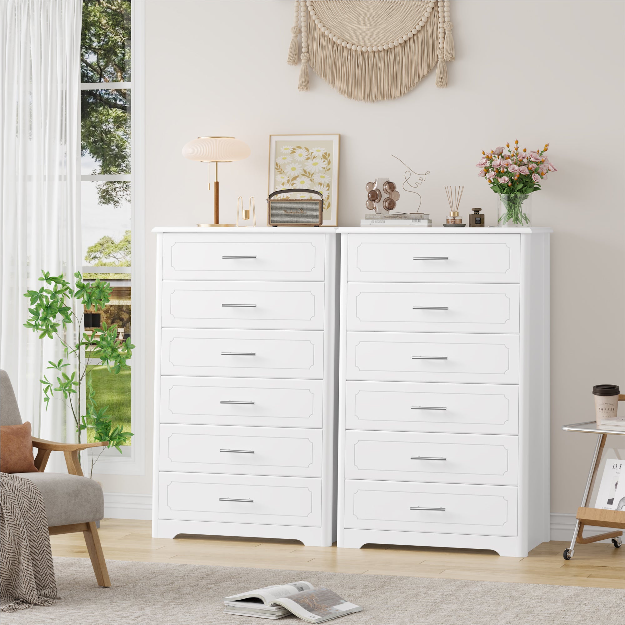 6 Drawers Dresser for Bedroom, Modern Chest of Drawers with Metal Easy Pull Handle, White