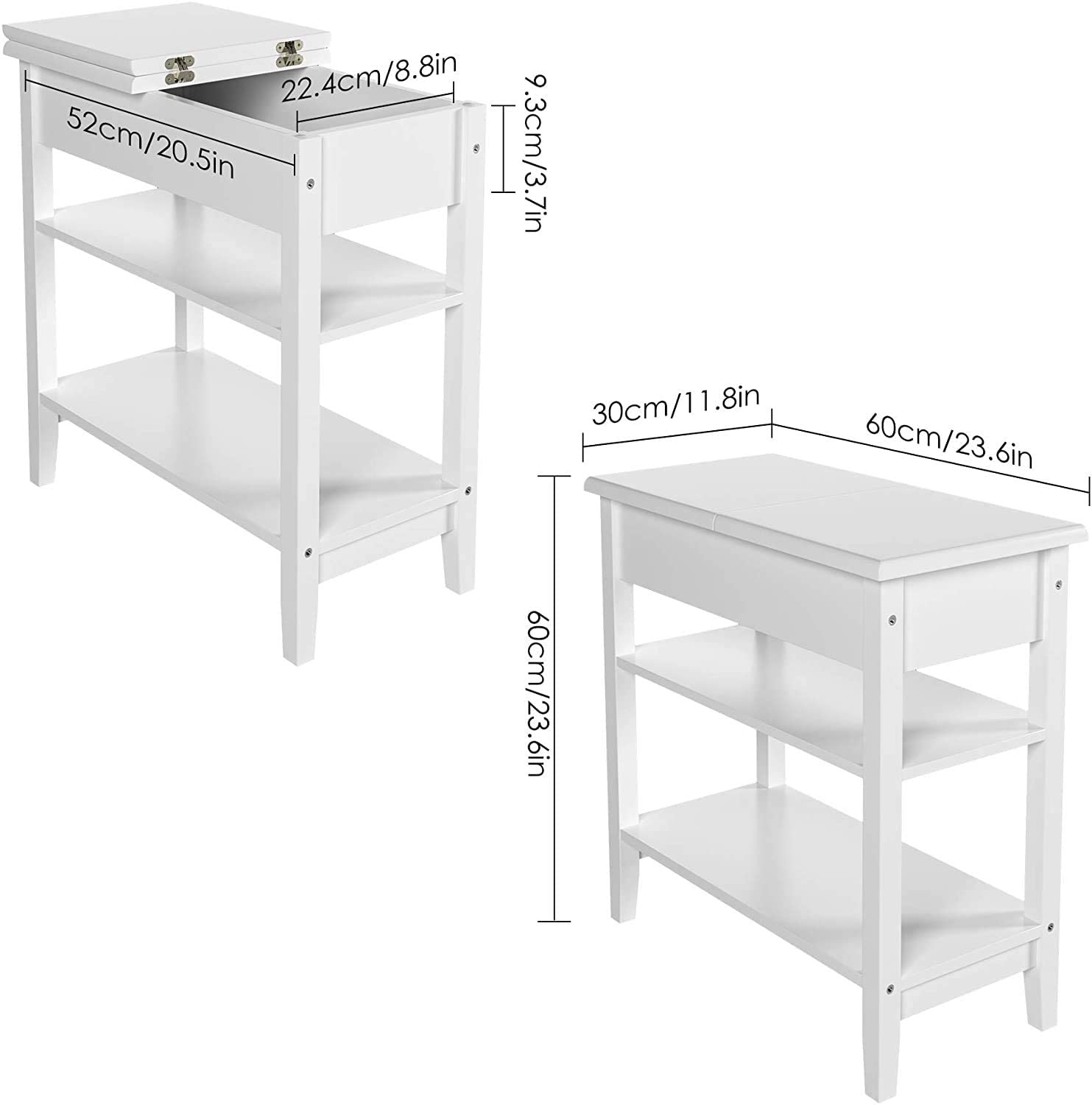 Hiphuta Set of 2 3-Tier End Table, Modern Side Table, 2-Piece Nightstand Set, White