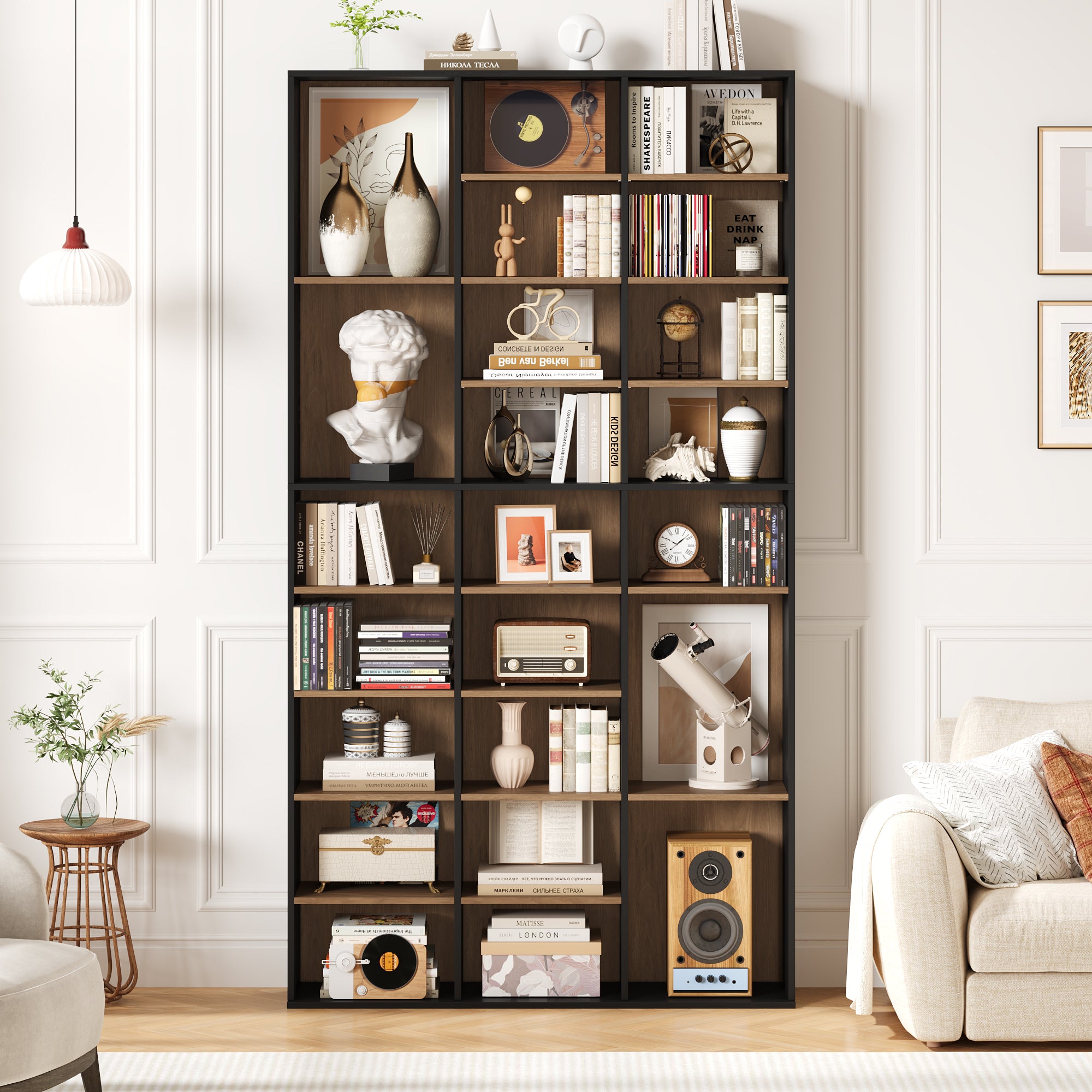 https://www.walmart.com/ip/Hiphuta-27-Cube-9-Tier-Bookcase-75-Tall-Triple-Wide-CD-Media-Storage-Organizer-with-15-Adjustable-Shelves-Freestanding-Display-Shelf-White/20350859792