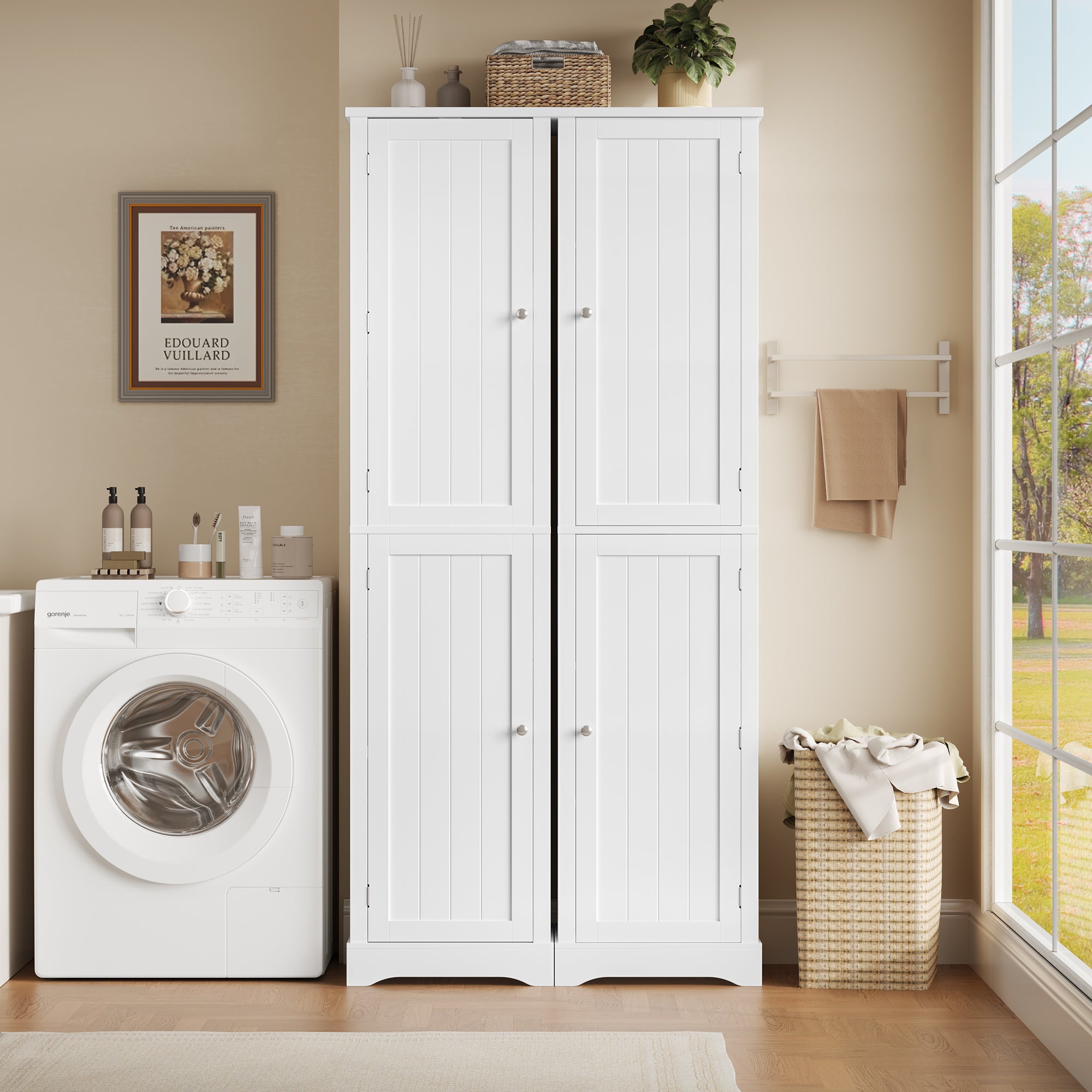 Hiphuta 71" Tall Bathroom Storage Cabinets with Adjustable Shelves, Narrow Cabinet with Door Shelves, Bathroom Storage Tower for Small Spaces, White