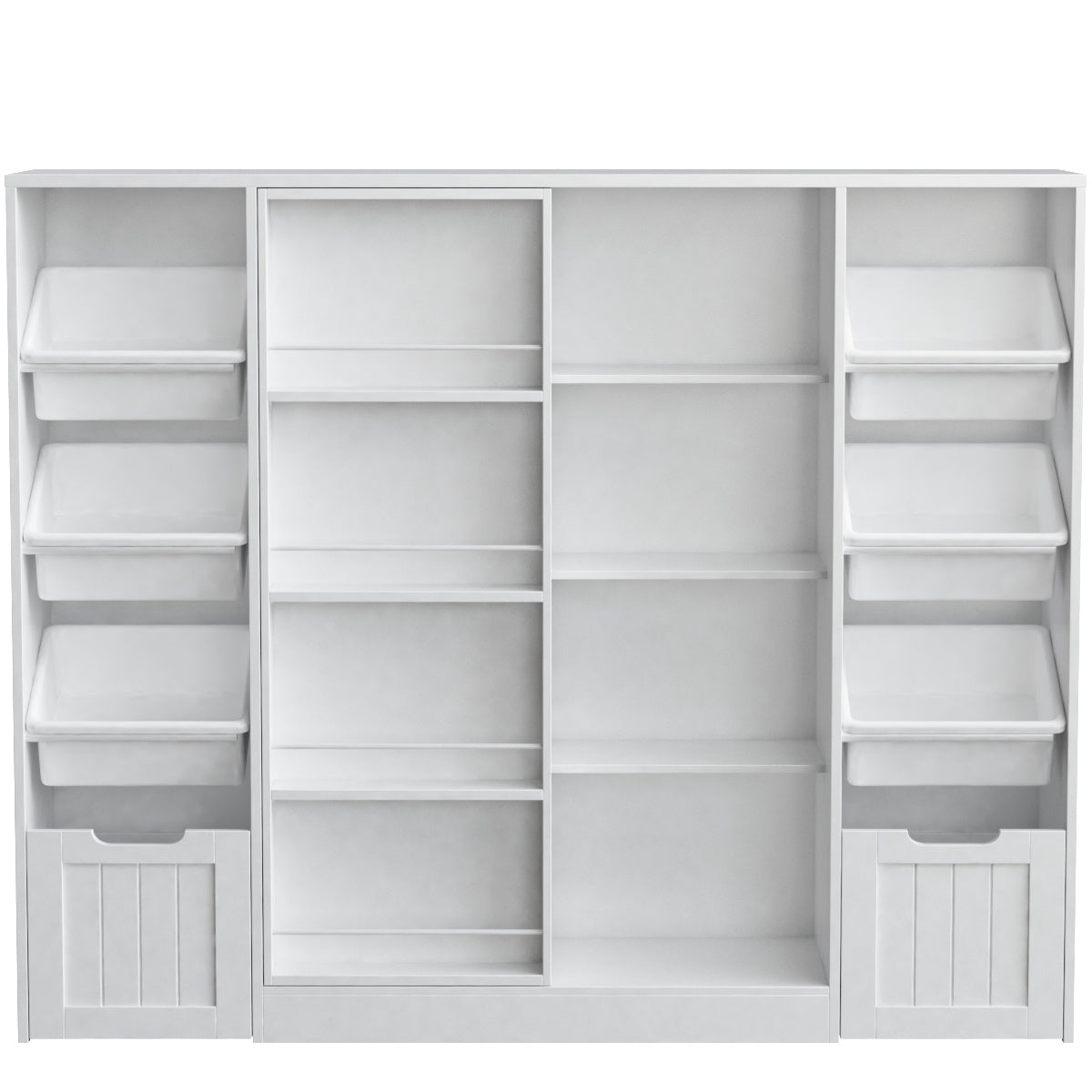 Hiphuta Large Kid Toy Storage Organize with Sliding Bookshelf, Kid Bookcase with 2 Drawers, Toy Storage Toy Organize for Kid Bedroom Playroom, White