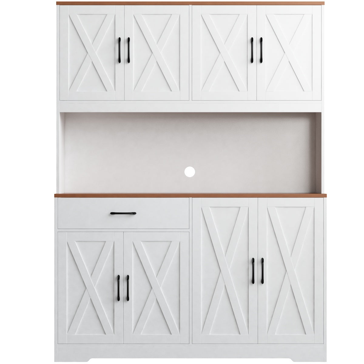 Hiphuta Large Kitchen Pantry Storage Cabinet with 8 Doors, Farmhouse Hutch Cabinet with RGB LED and Cup holders, White