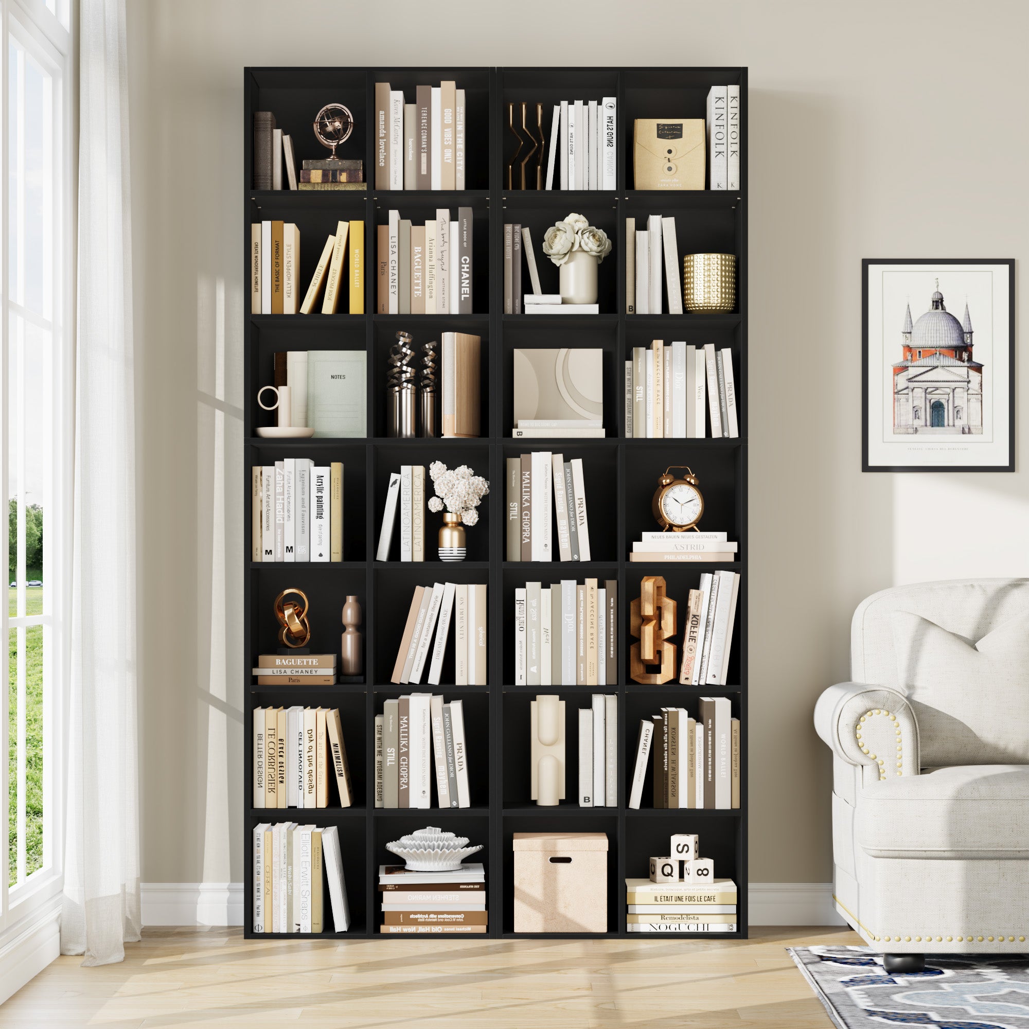 Hiphuta Tall Narrow Bookshelf 14 Tiers, Compact Corner Bookcase, Easy to Match for Living Room, Office, Study, Bedroom, Black