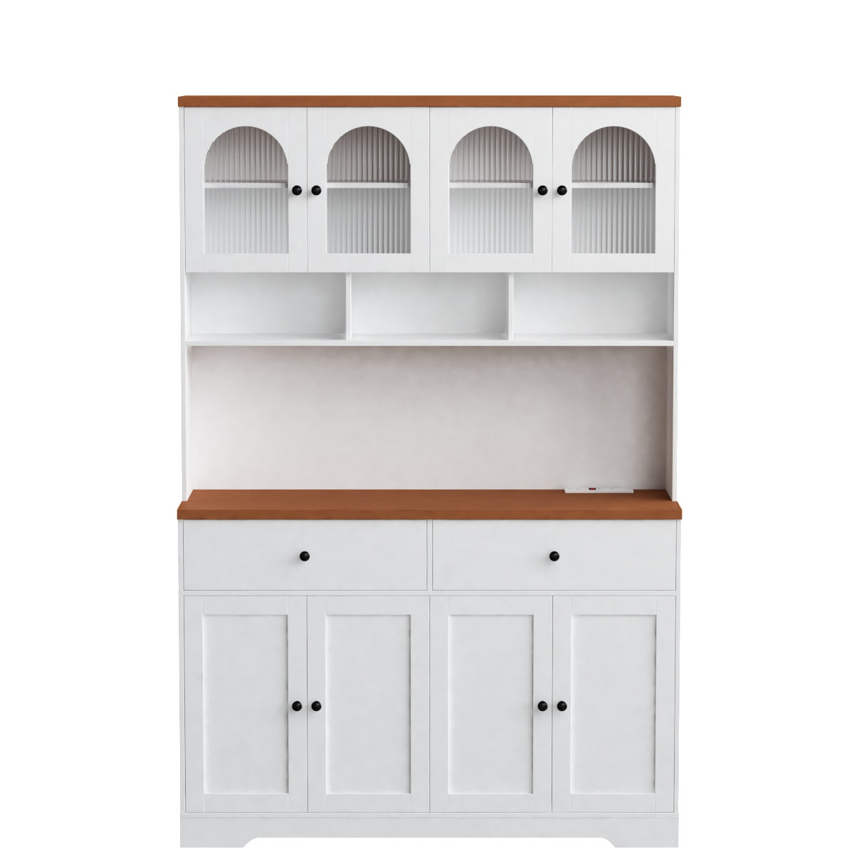 Hiphuta Pantry Cabinet with Glass Doors, Kitchen Storage Cabinet with Charging Station for Kitchen Dining Room, White