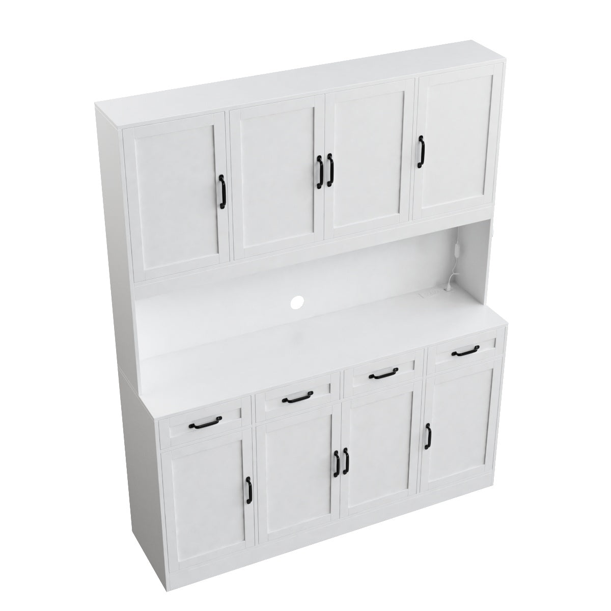 Hiphuta Extra Large Kitchen Pantry Cabinet with 8 Doors and 4 Drawers, Hutch Cabinet with RGB LED and Charging Station, White