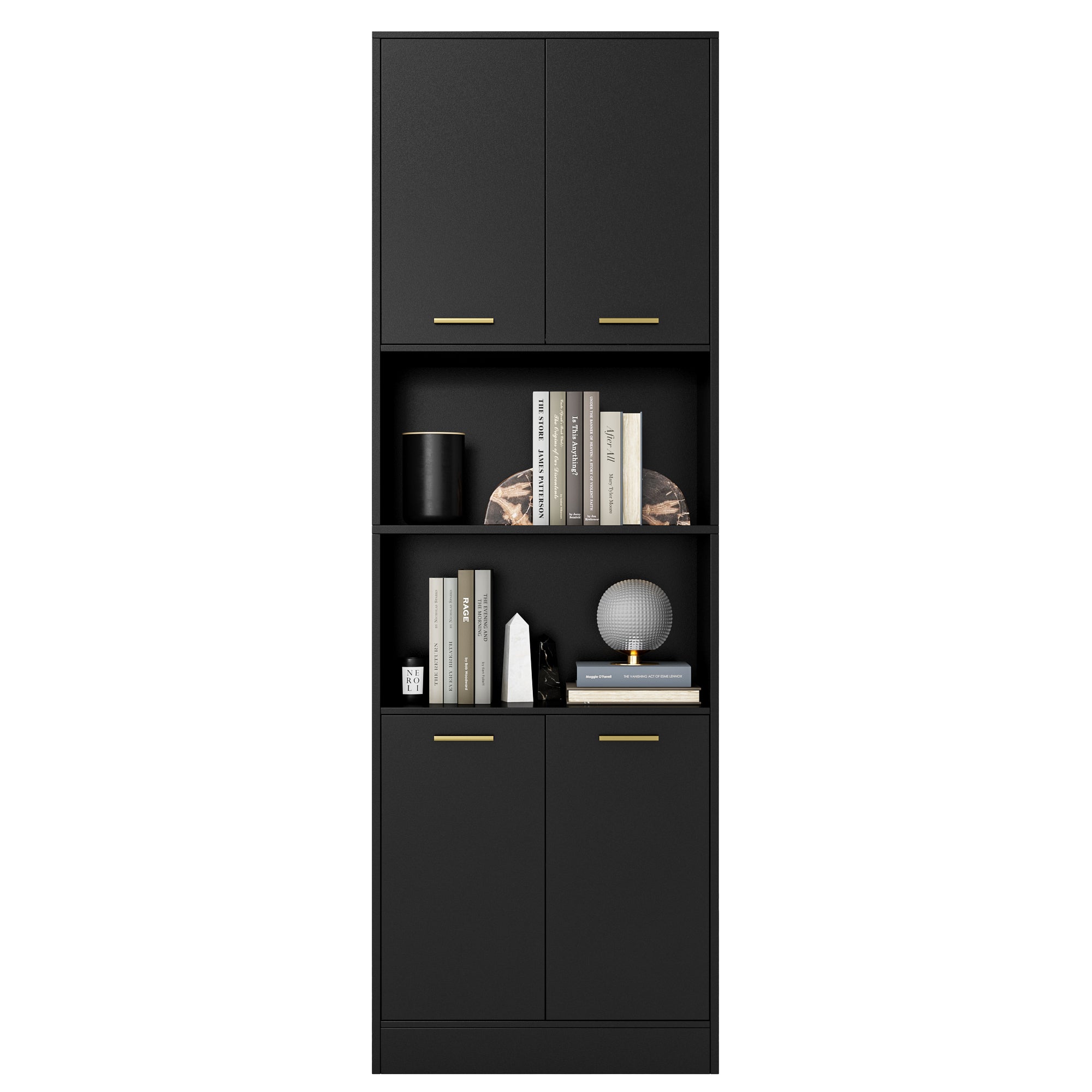 Hiphuta 71"H Tall Bookcase Storage with Doors, Free Standing Display Bookshelves with 2 Adjustable Shelves, Black