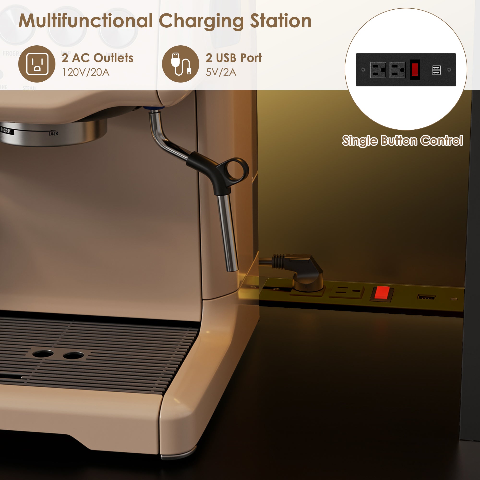 Hiphuta 71"Tall Modern Pantry Cabinet with Charge Station & Led Light, Freestanding Kitchen Hutch Cabinet for Dining Room, Black