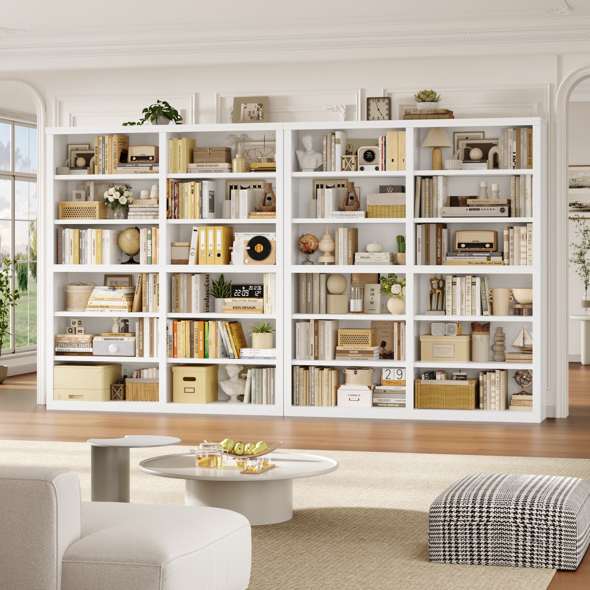 Hiphuta 63"W Extra Large and Sturdy Bookcase, Double Wide 6-Tier Bookshelf, Tall Bookcase for Home Office and Living Room, Wooden Freestanding Display Shelf, White