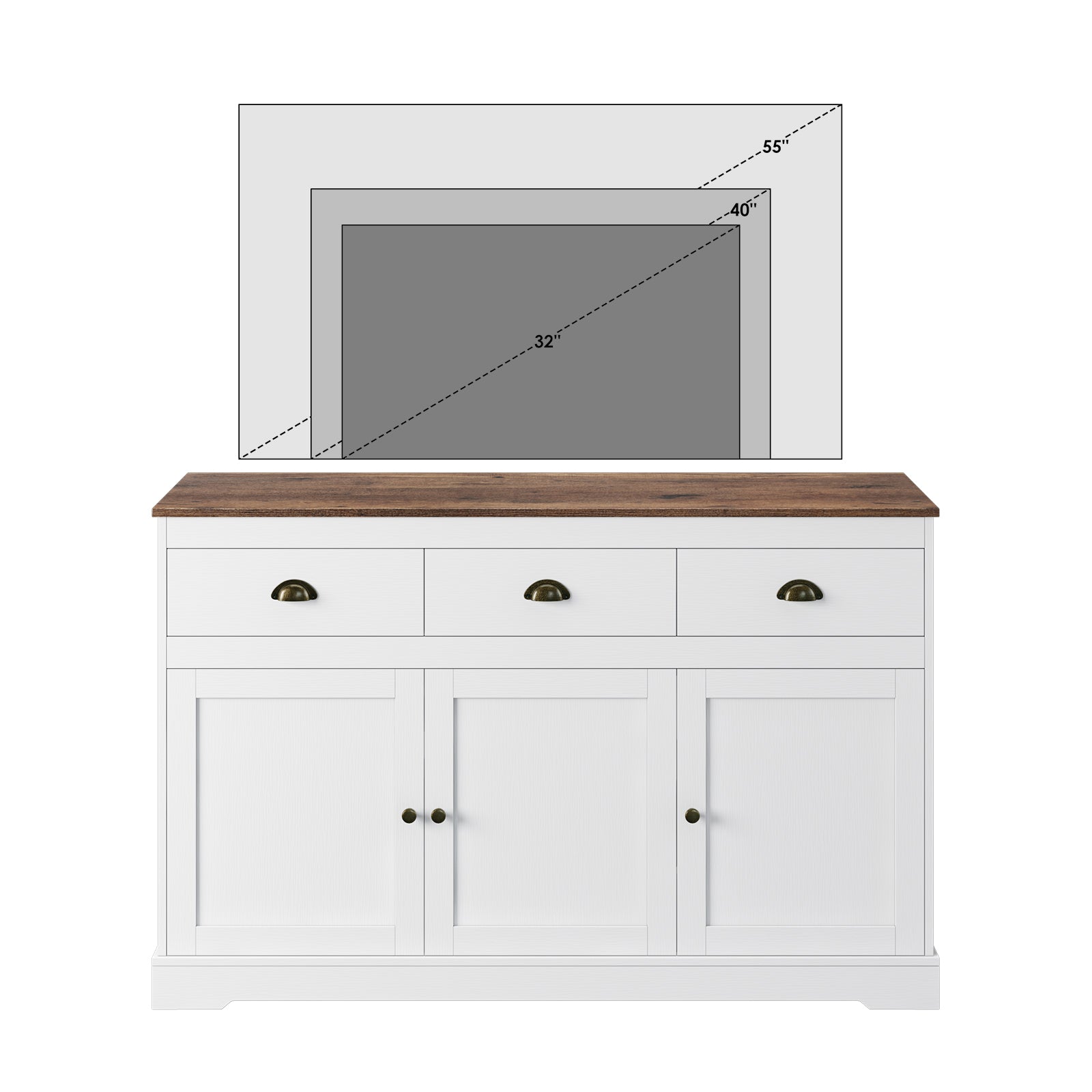 Hiphuta Sideboard Storage Cabinet with 3 Drawers & 3 Doors, 53.54"W Buffet Cabinet with Adjustable Shelves, White