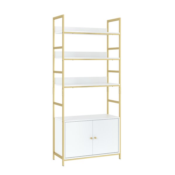 Hiphuta 4 Tier Standard Bookcase Shelf for Living Room, Bookshelf with Storage, White Gold