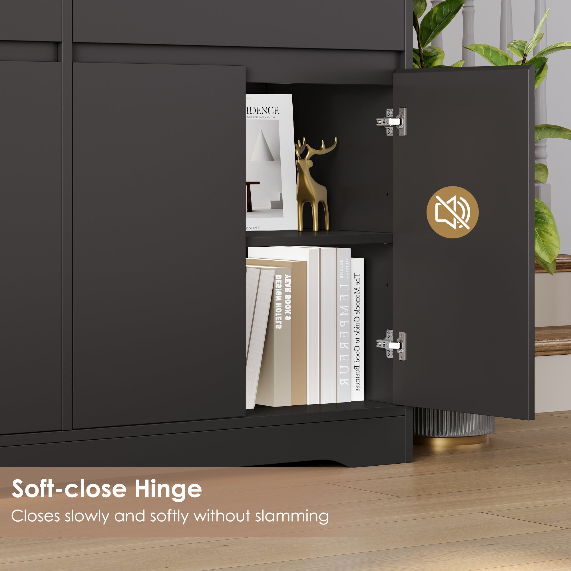 Hiphuta 69"H Modern Bookcases with Doors & Drawers, Large Wooden Display Shelf for Home Office, Wooden Storage Bookshelf for Living Room, Black