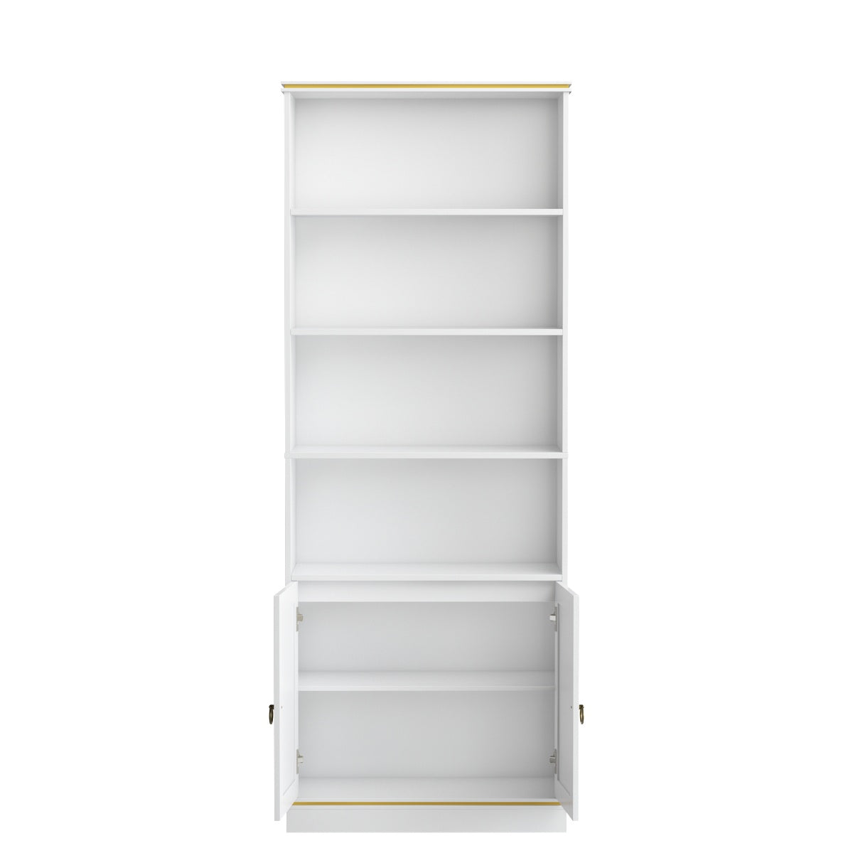 Hiphuta Bookcase with Doors, 73"Tall bookshelves with Storage, 4 Shelves Display Bookcase, 47"W Narrow Bookshelf with 2 Doors for Home Office and Living Room, White
