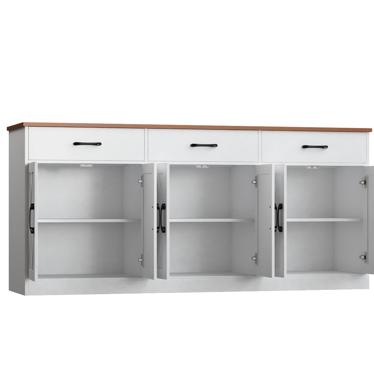 Hiphuta 71"W Large Farmhouse Buffet Cabinet with 6 Doors, Sideboard with 3 Drawers, Coffee Bar for Kitchen Dining Room Living Room, White