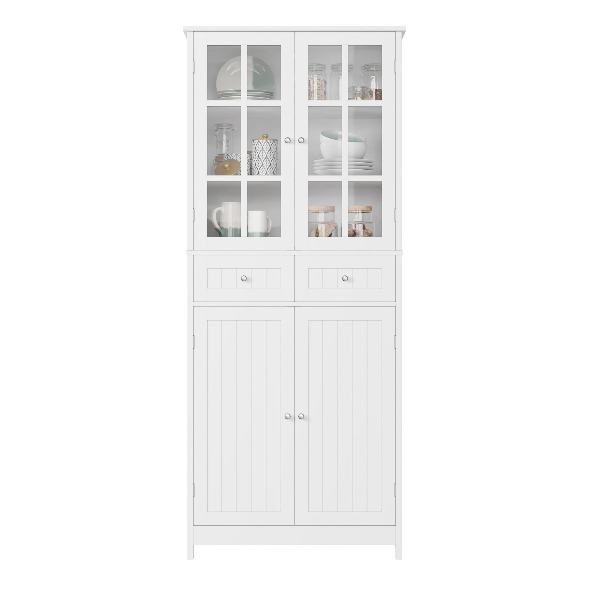 Hiphuta 71''H Kitchen Pantry Cabinet with Glass Doors, Storage for Dining Room Living Room, White