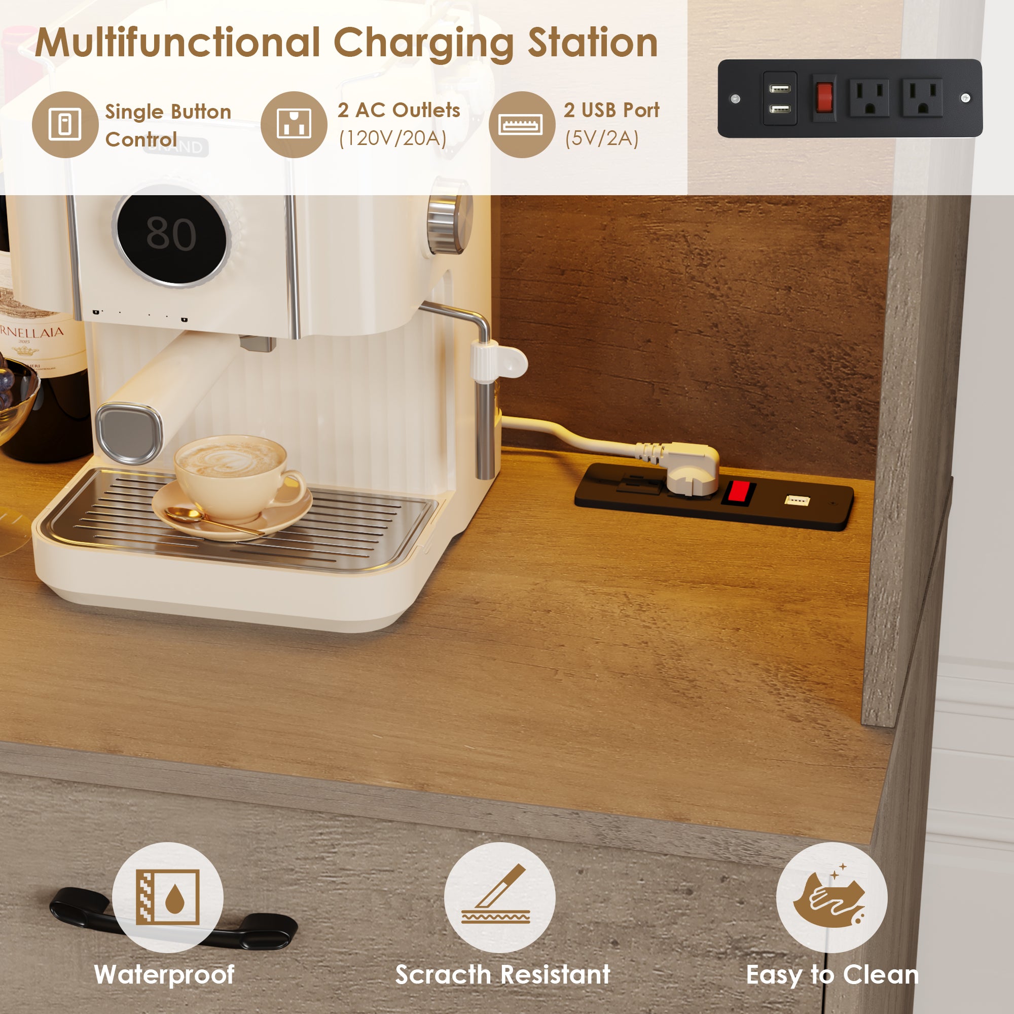 Hiphuta Farmhouse Kitchen Pantry Storage Cabinet, 75”H Freestanding Hutch with 8 Doors and 2 Drawers for Dining and Living Room, Ash Gray