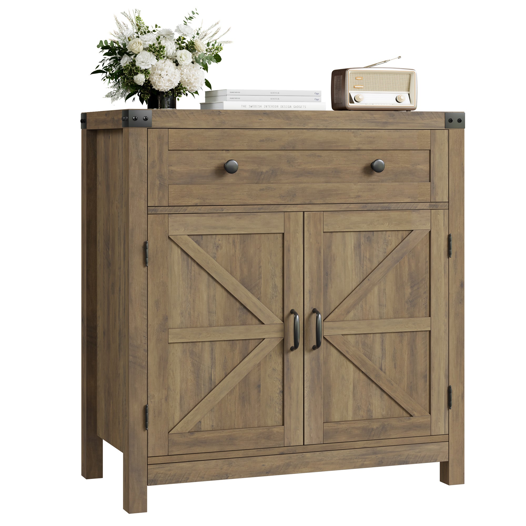 Hiphuta Accent Cabinet with Drawer, Farmhouse Storage Cabinet for Living Room, Rustic Brown