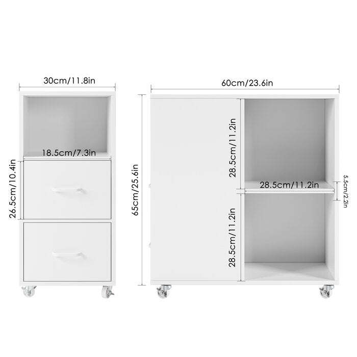 Hiphuta Movable End Side Table with 2 Drawers & Adjustable Shelf, Narrow Bedside Table, White