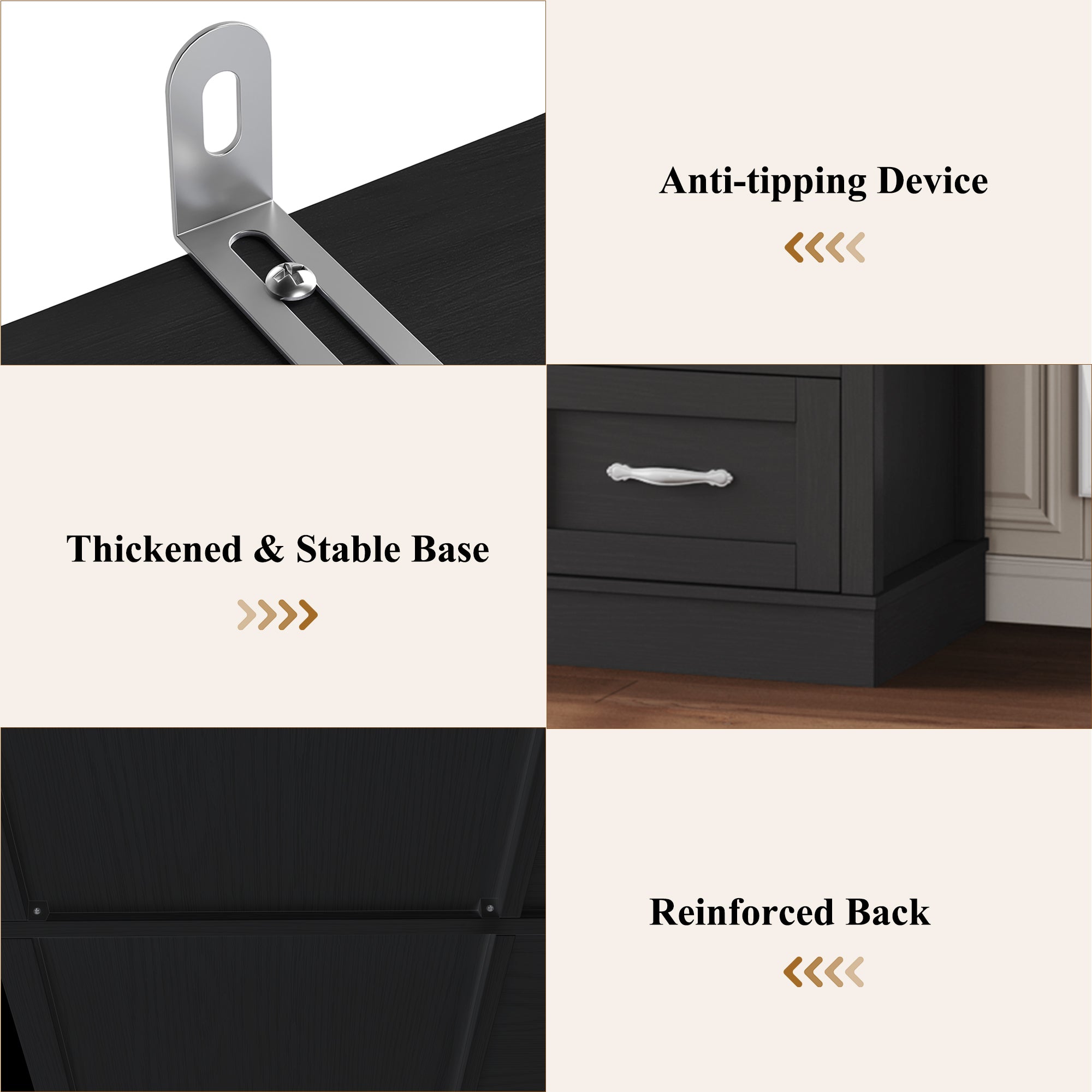 Hiphuta 74 in Tall Bookcase with 6 Drawers, Large Bookcase with Glass Door and Adjustable Shelves, Farmhouse Bookcase with Bark Texture, Black