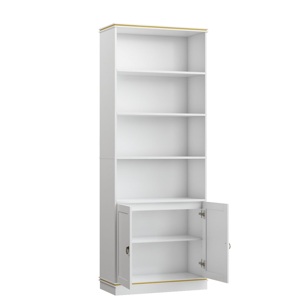 Hiphuta Bookcase with Doors, 73"Tall bookshelves with Storage, 4 Shelves Display Bookcase, 47"W Narrow Bookshelf with 2 Doors for Home Office and Living Room, White