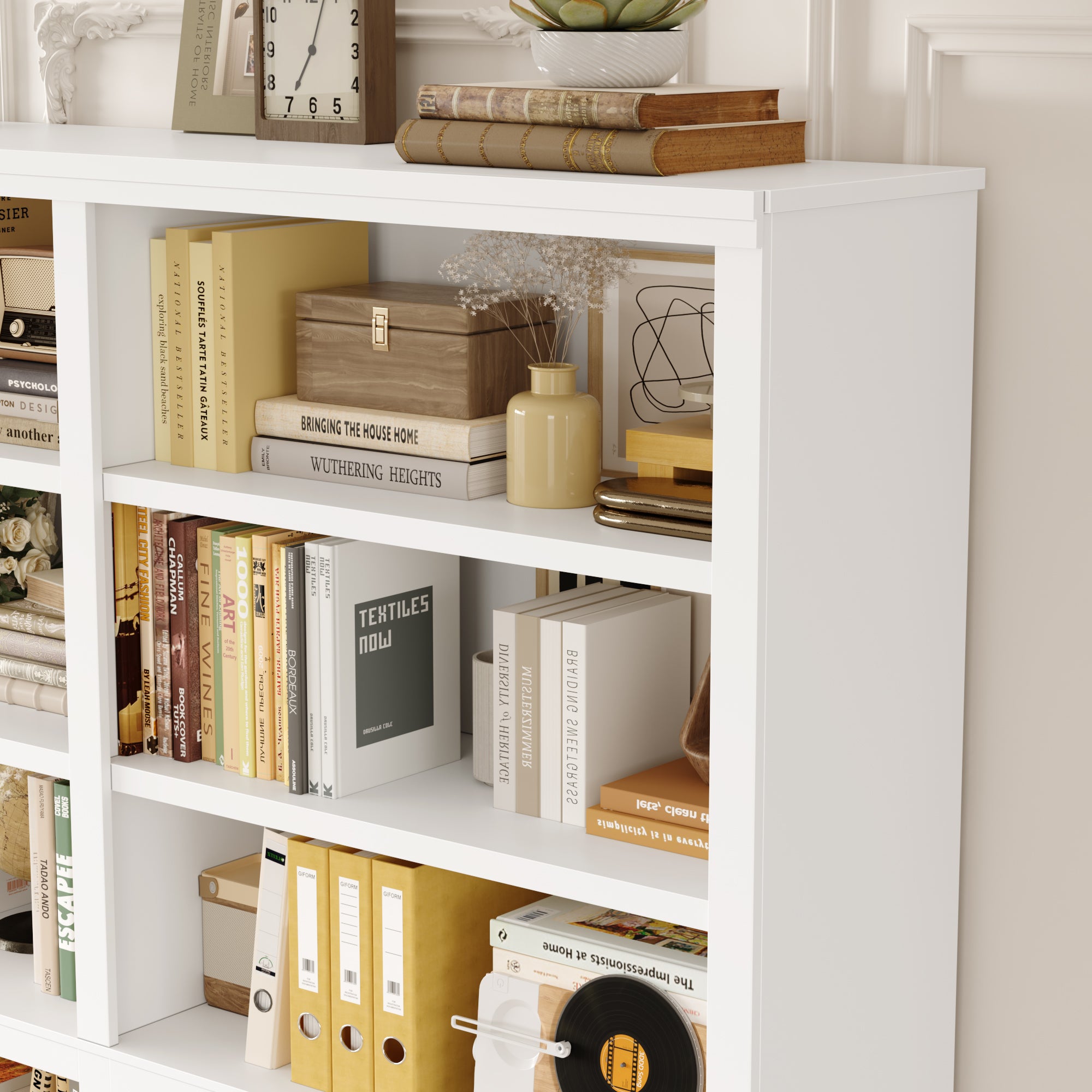 Hiphuta 63"W Extra Large and Sturdy Bookcase, Double Wide 6-Tier Bookshelf, Tall Bookcase for Home Office and Living Room, Wooden Freestanding Display Shelf, White