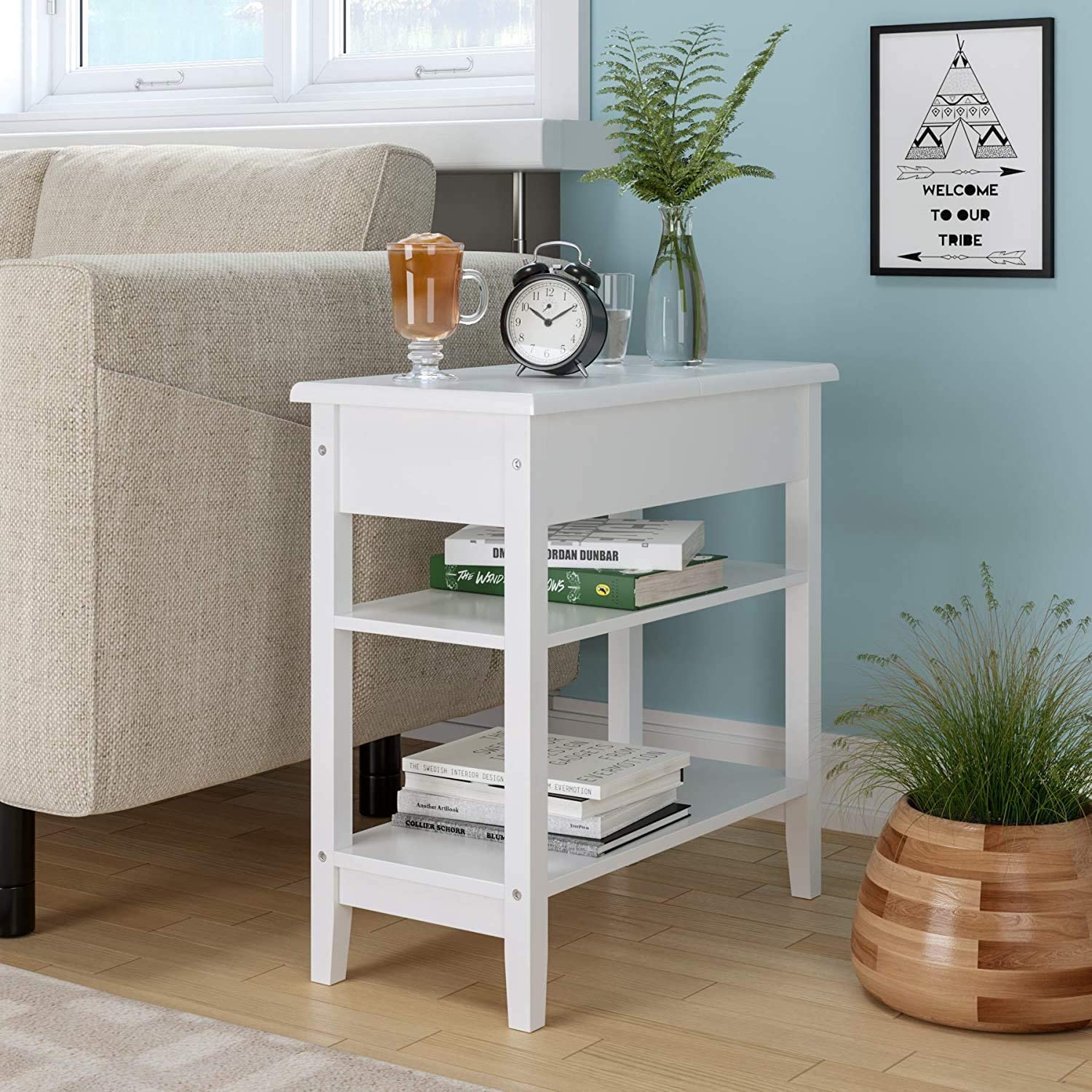 Hiphuta Set of 2 3-Tier End Table, Modern Side Table, 2-Piece Nightstand Set, White