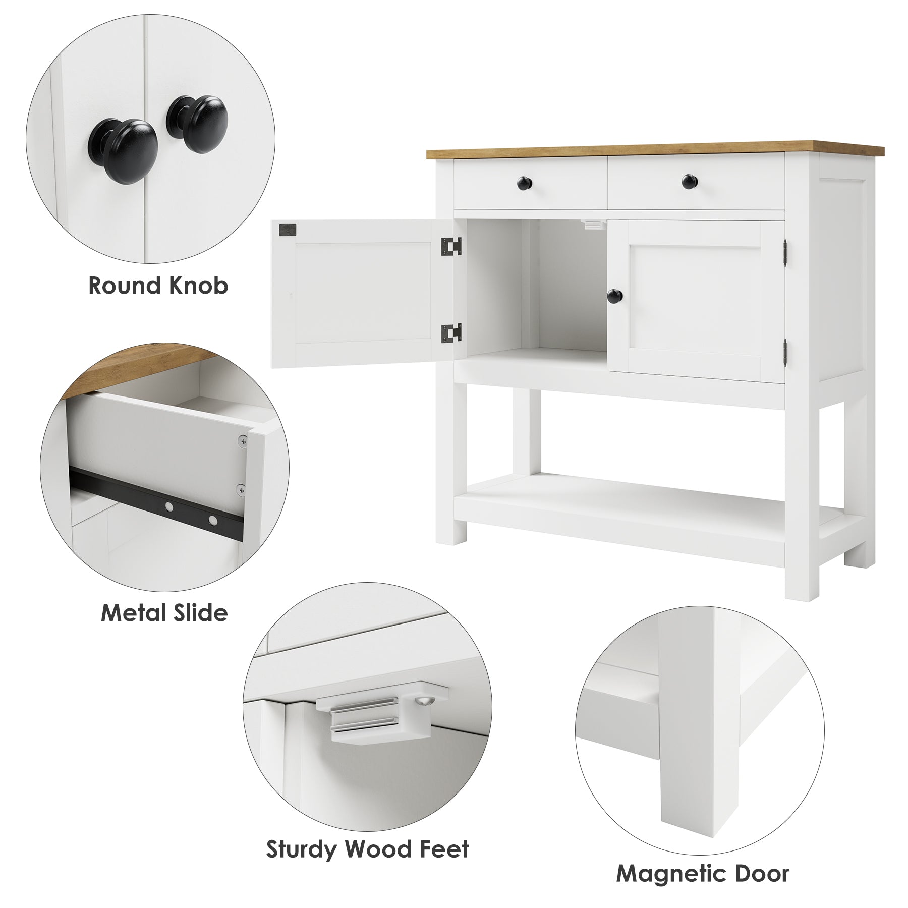 Hiphuta Farmhouse Console Table with 2 Drawers and Cabinet for Entryway Living Room, White