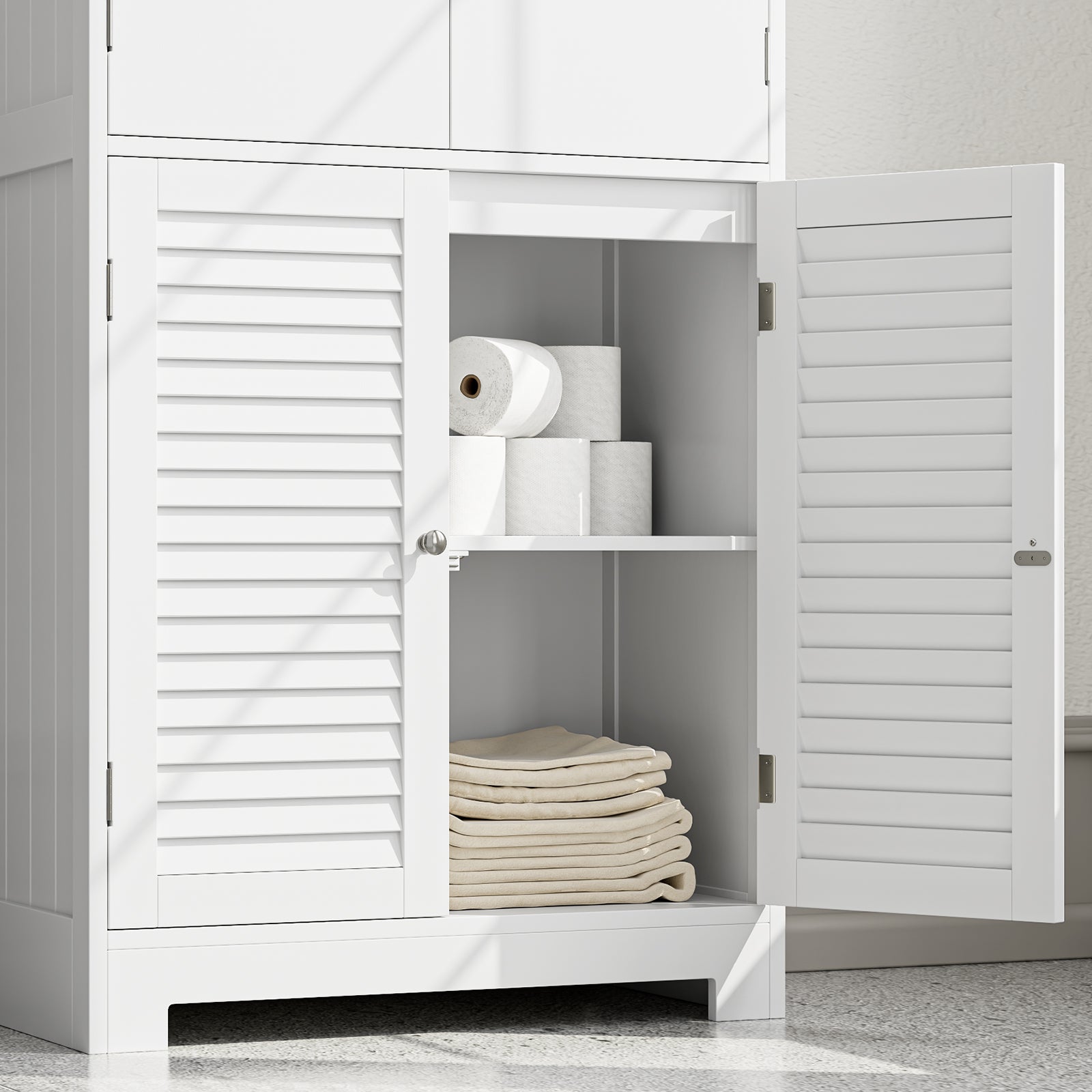 Hiphuta 67"H Bathroom Storage Cabinet with Drawer, 6 Doors Modern Freestanding Cupboard, White