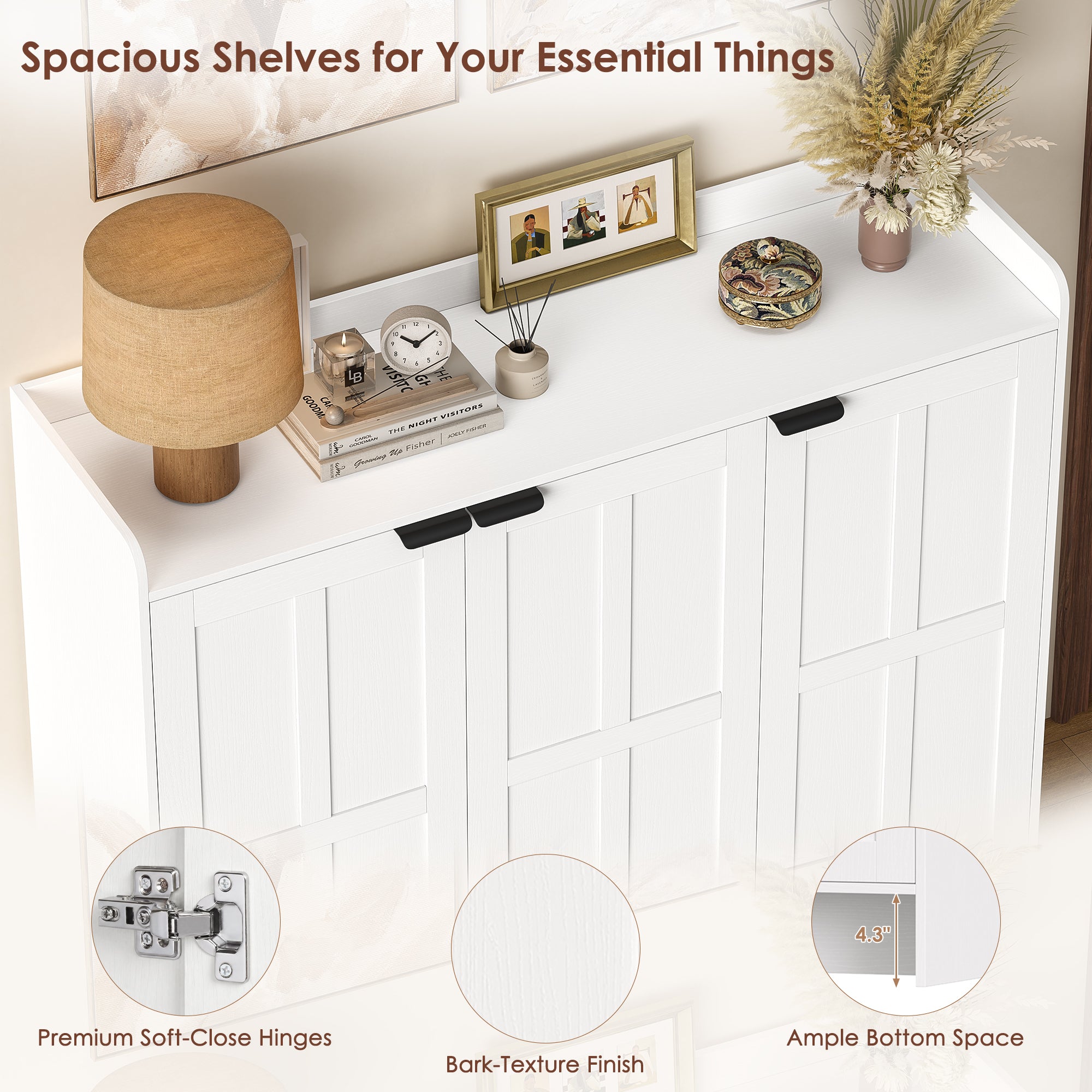 Hiphuta 6 Tiers Shoe Cabinet with Doors, Modern Minimalist Shoe Organizer for Entryway, White