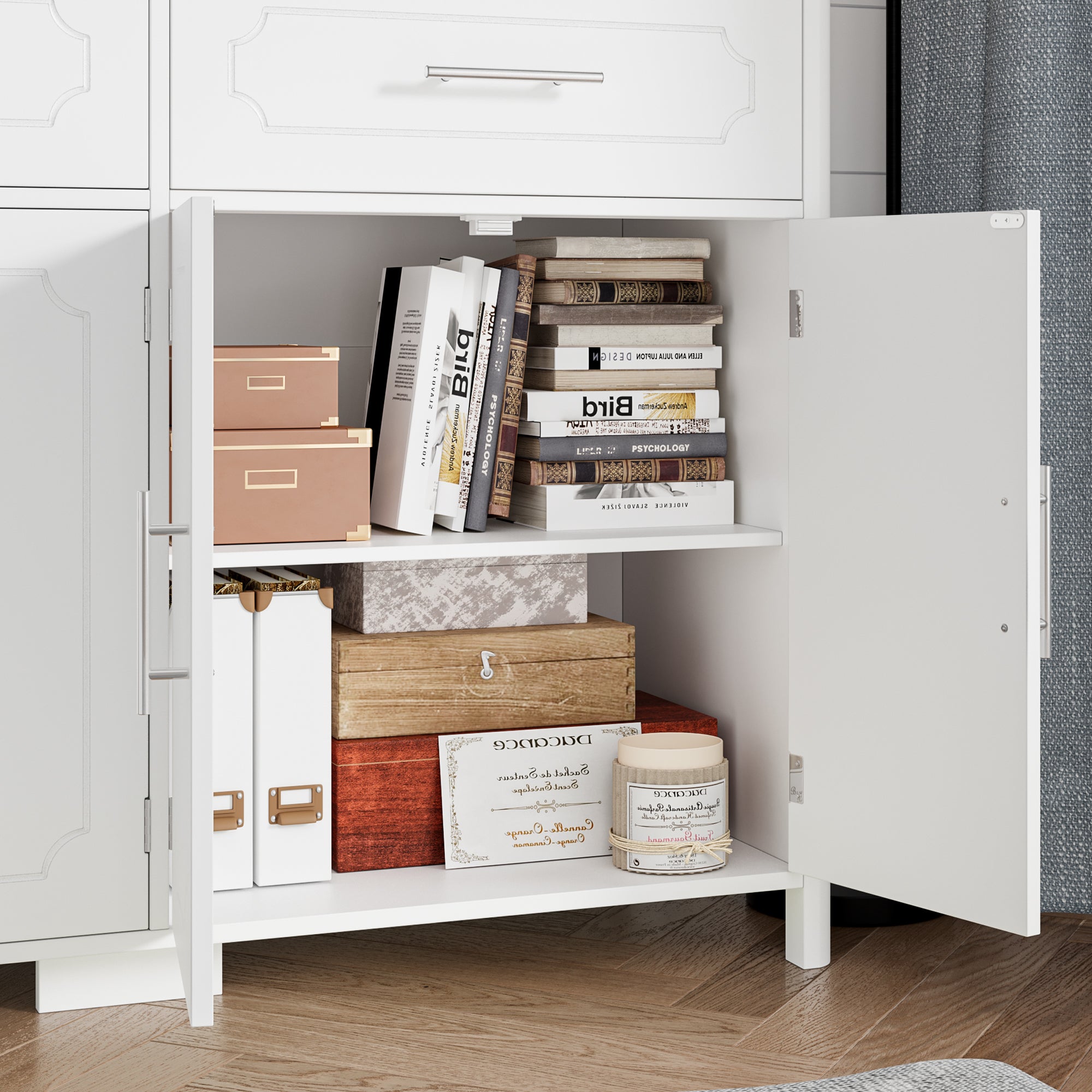 Hiphuta Modern Kitchen Sideboard Buffet Cabinet with 2 Drawers & 4 Doors, White