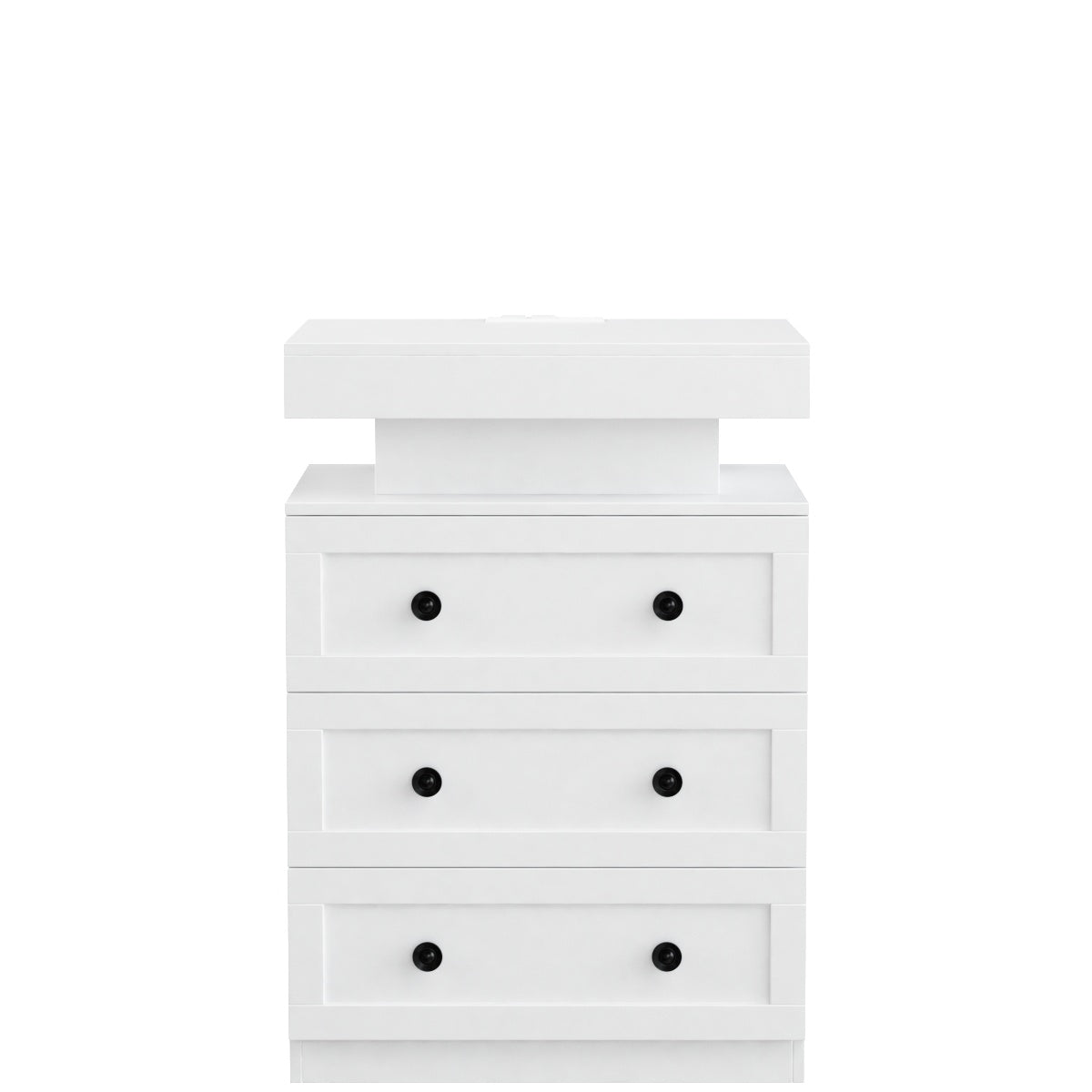 Hiphuta RGB LED 2 Nightstand with 3 Drawers, Sofa Table with Charging Station, White