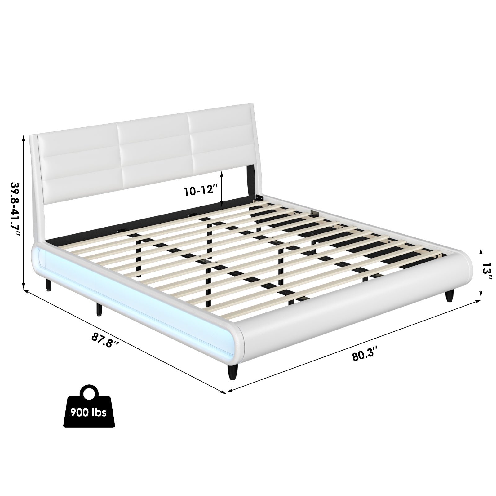 Hiphuta King Size Platform Sturdy Bed Frame with Side LED Light & Adjustable Headboard, PU Upholstered White