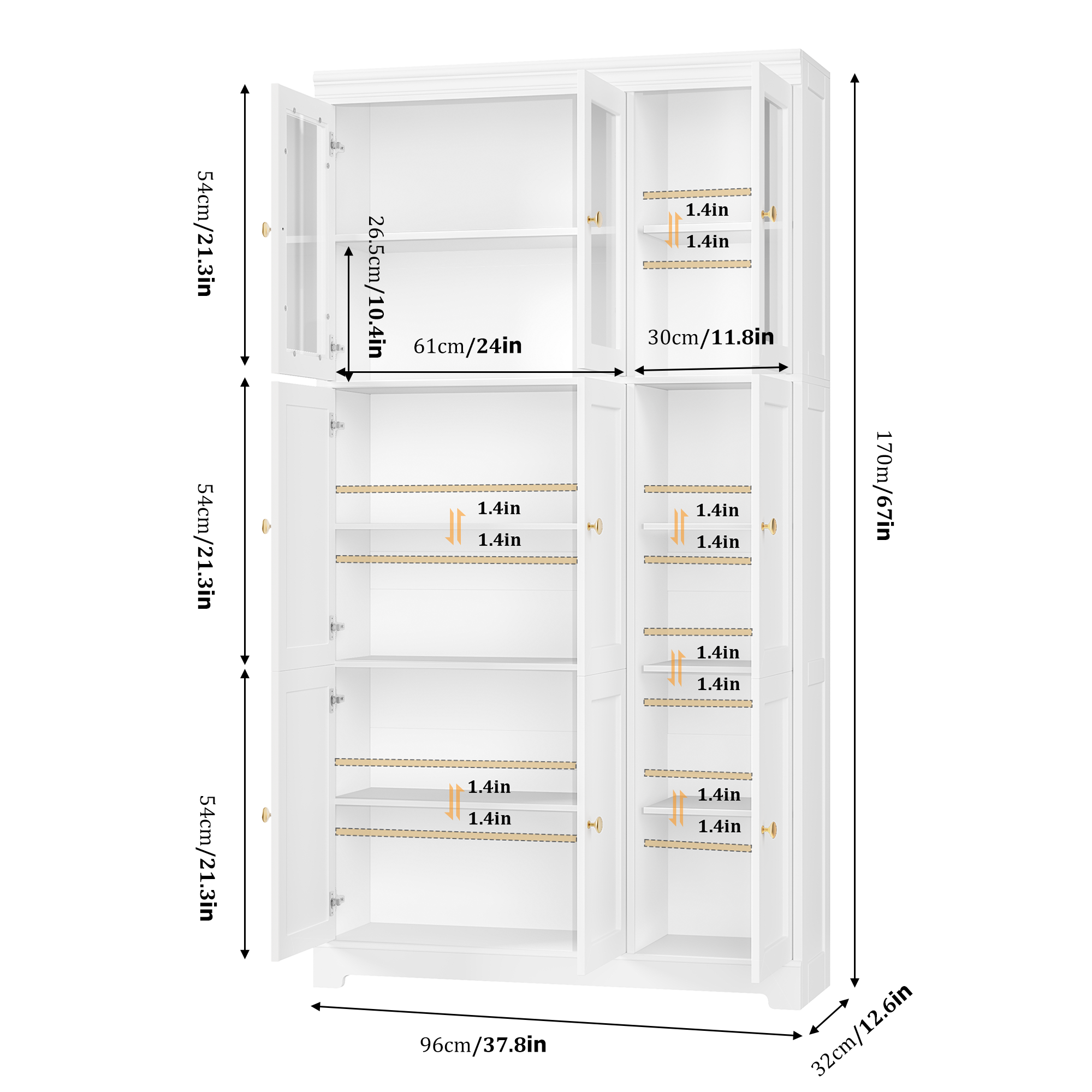 Hiphuta Bookcase with 9 Doors, 67" Tall Bookcases, Wooden Storage Bookshelf for Home Office Living Room, White