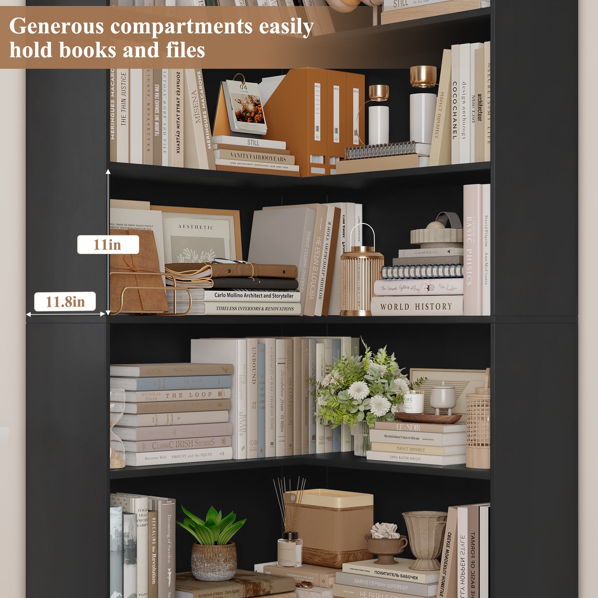 Hiphuta 6 Tier Corner Bookcase, Minimalist Modern Corner Bookcase for Office Living Room, Black