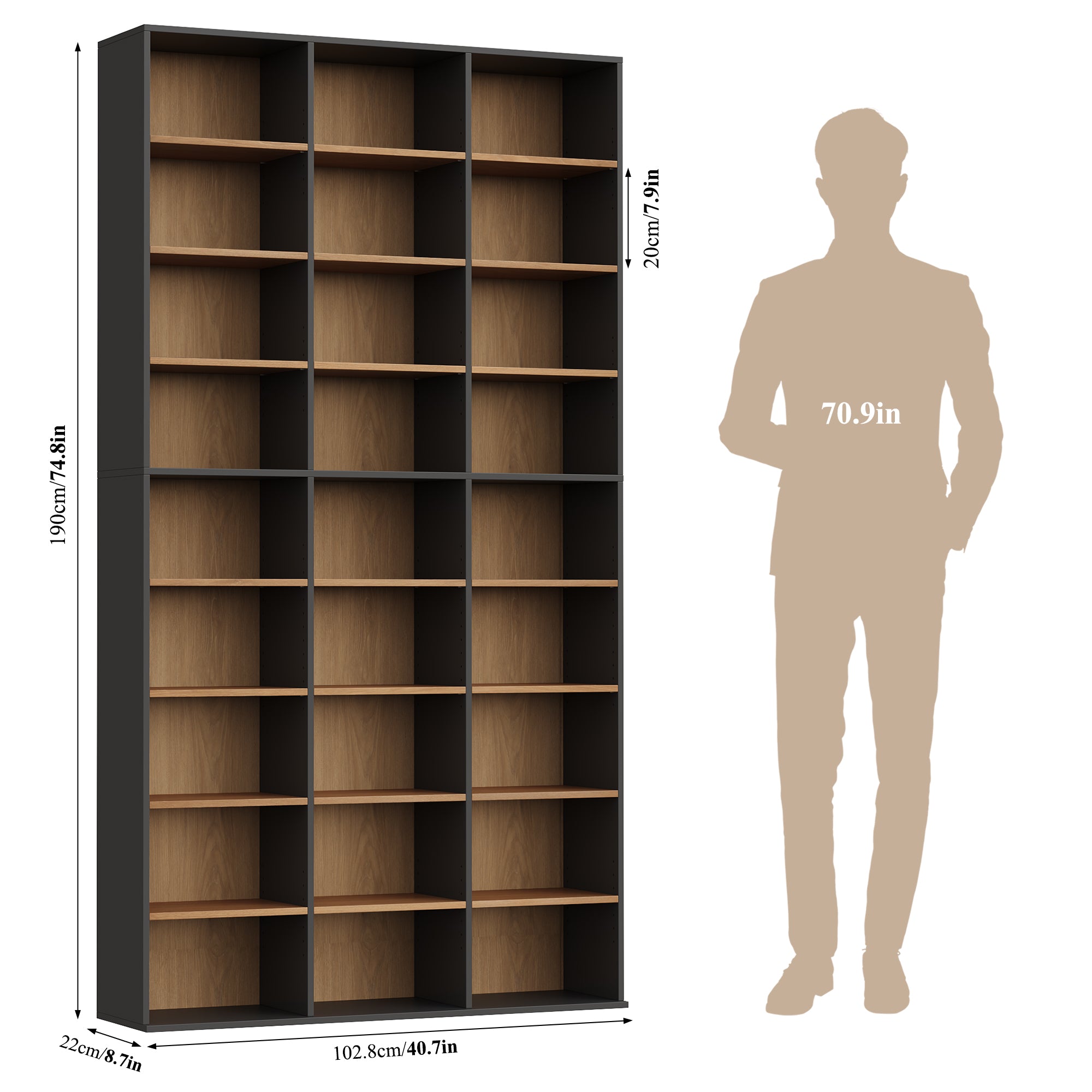 https://www.walmart.com/ip/Hiphuta-27-Cube-9-Tier-Bookcase-75-Tall-Triple-Wide-CD-Media-Storage-Organizer-with-15-Adjustable-Shelves-Freestanding-Display-Shelf-White/20350859792