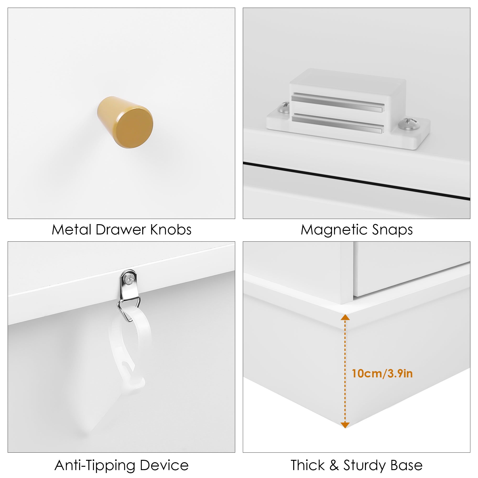 Hiphuta 6 Drawer Double Dressers, Wood Chest of Drawers, Storage Cabinet with 2 Glass Doors, White for Adult