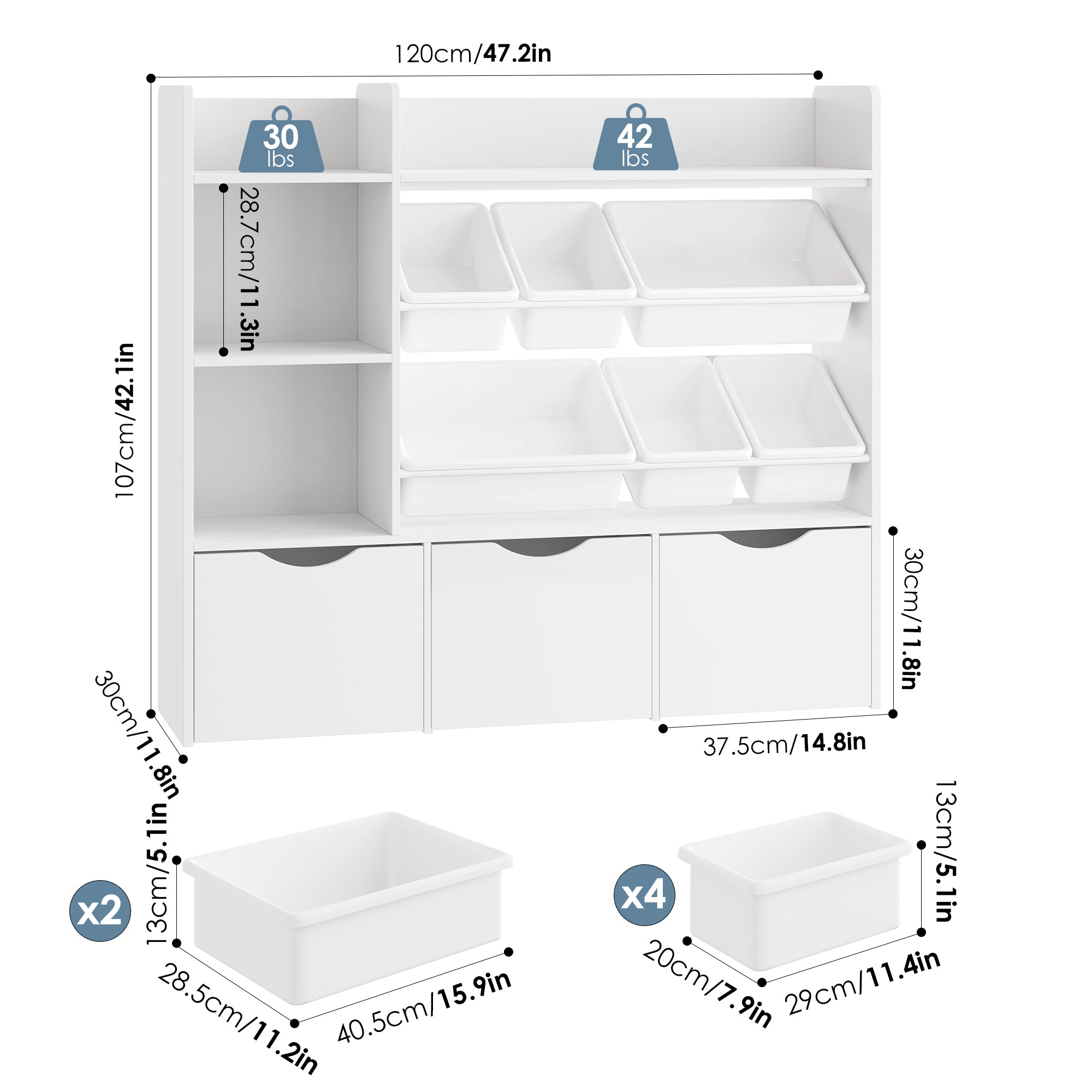 Hiphuta Kid’s Toy Storage Organizer, Wood Toy Organizer of 6 Bins & 3 Removable Drawers, Children's Bookcase, White