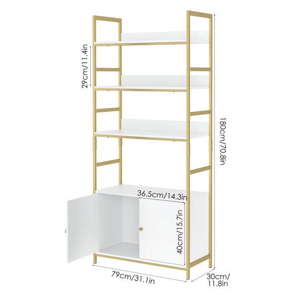 Hiphuta 4 Tier Standard Bookcase Shelf for Living Room, Bookshelf with Storage, White Gold