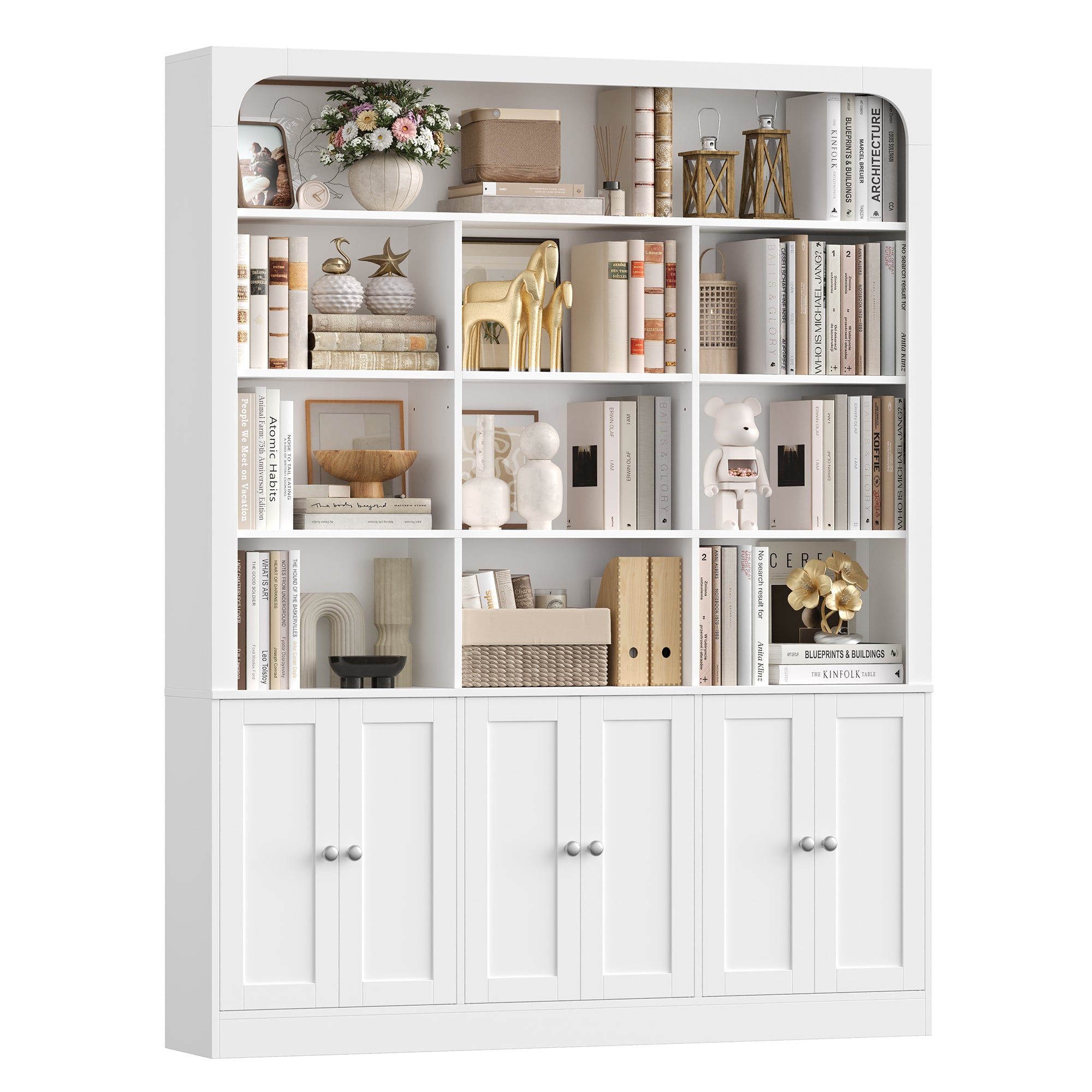 Hiphuta 71" Tall 4-Tier Bookcase with 10 Open Cubes, 56" Wide Extra Large Display Bookshelf with 4 Doors, for Living Room Home Office, White